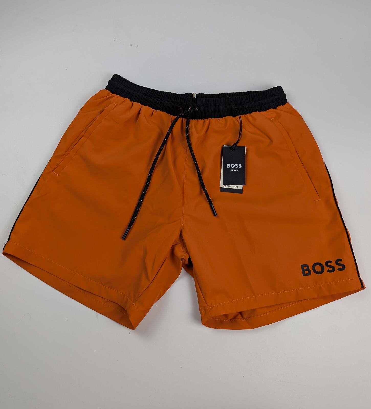 BOSS Starfish Men's Swim Shorts - Orange / Black size uk small Holiday Trunks