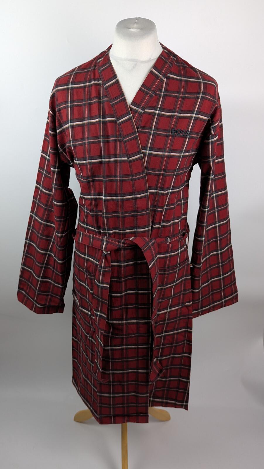 Boss Mens Holiday Checked Robe - Dark Red size uk Large night gown dressing gown