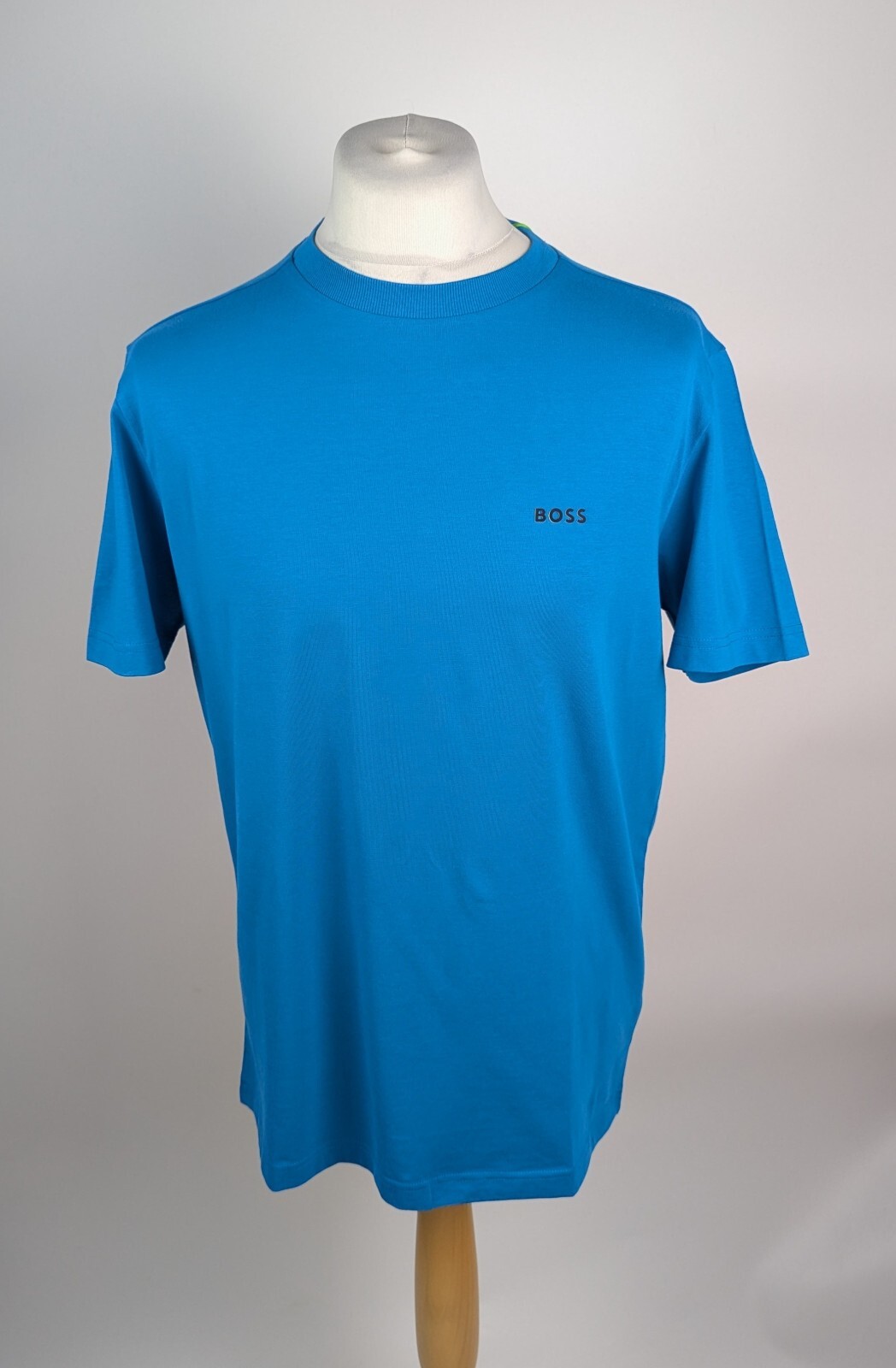 Boss Mens T-Shirt Logo Design Stretch Cotton in Turquoise / Aqua Size UK Medium
