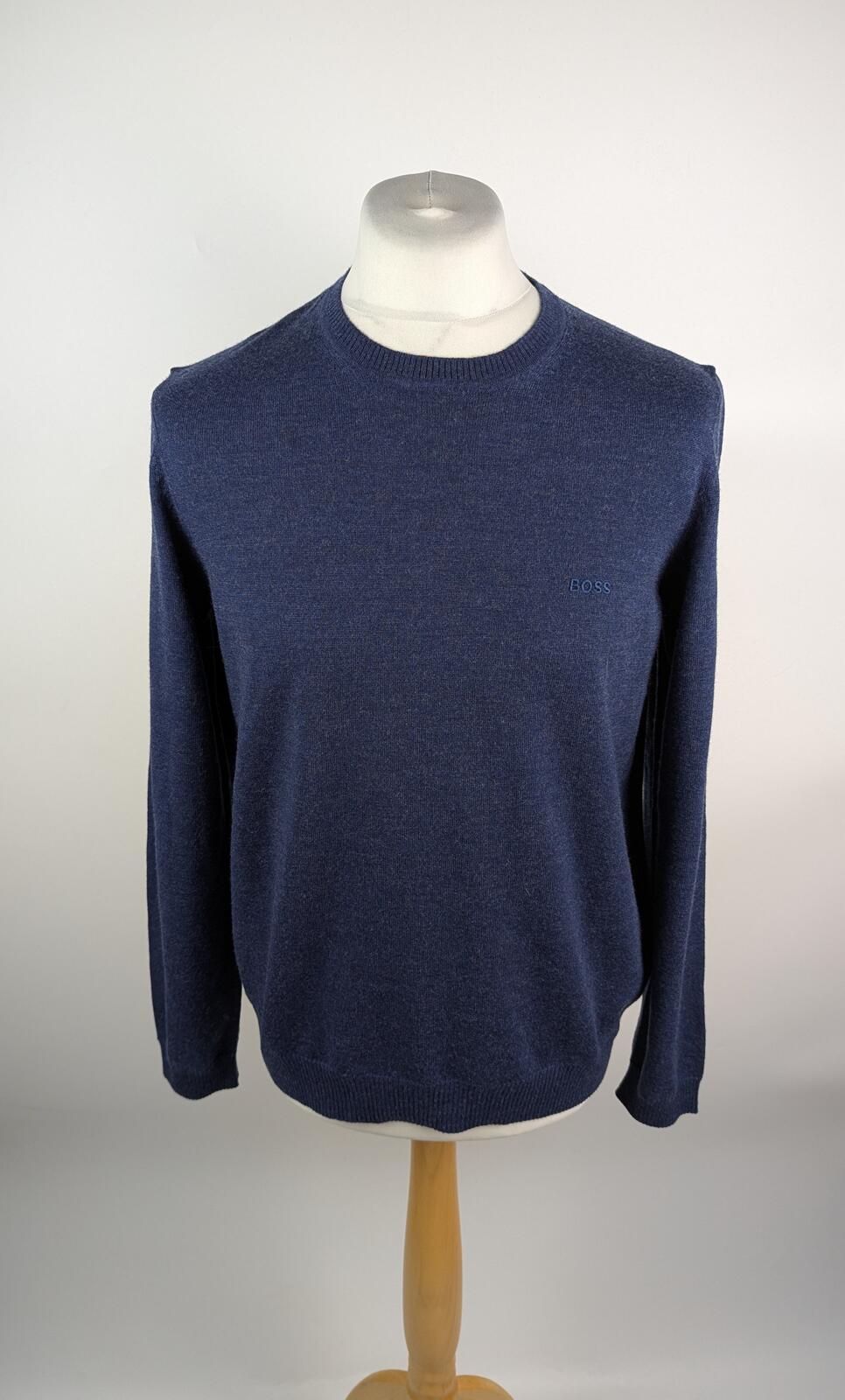 Boss Men's Bagritte-E Crew Sweatshirt jumper in blue size UK Large 100% wool