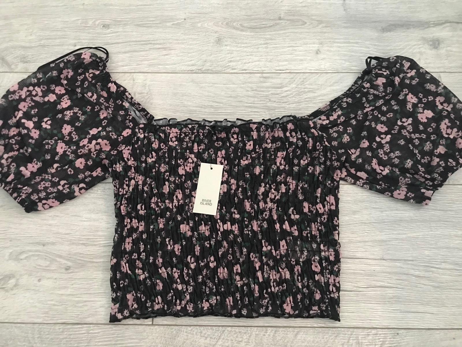 BNWT Womens black floral river Island mesh crop top