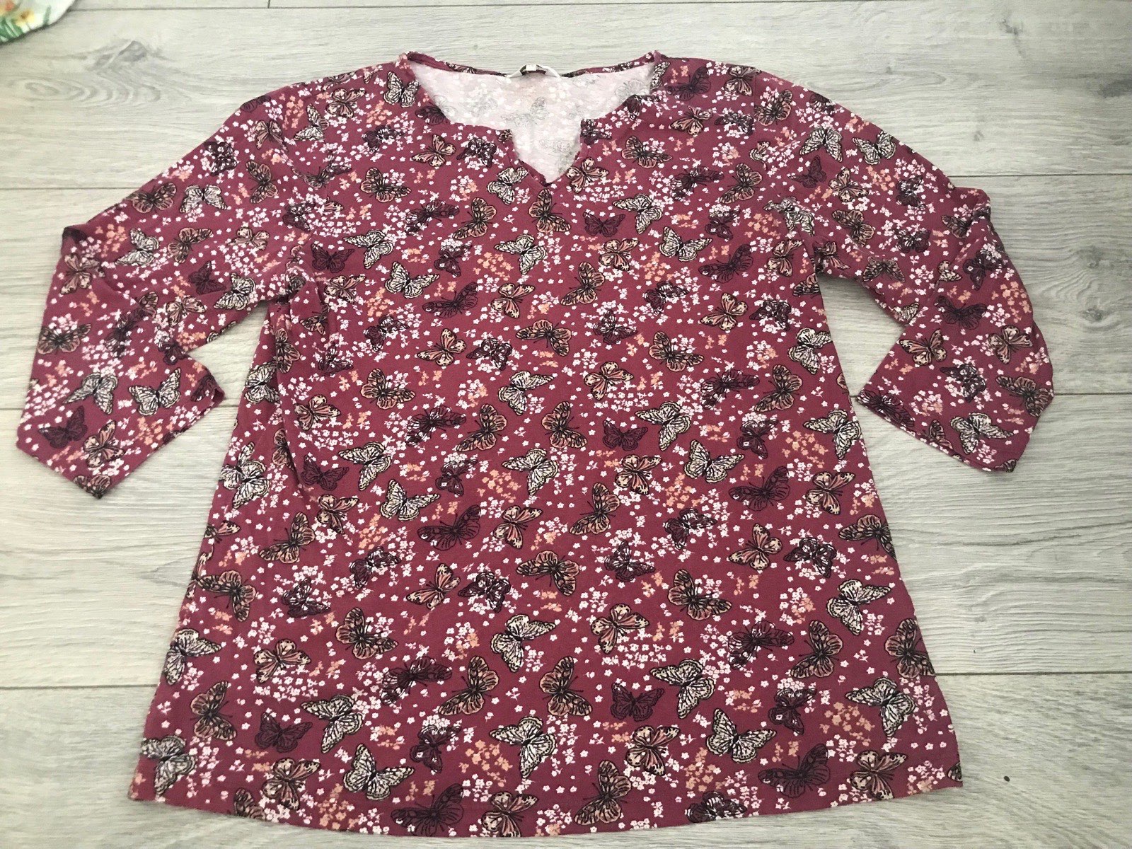 Womens plum butterfly print cotton traders long sleeve top