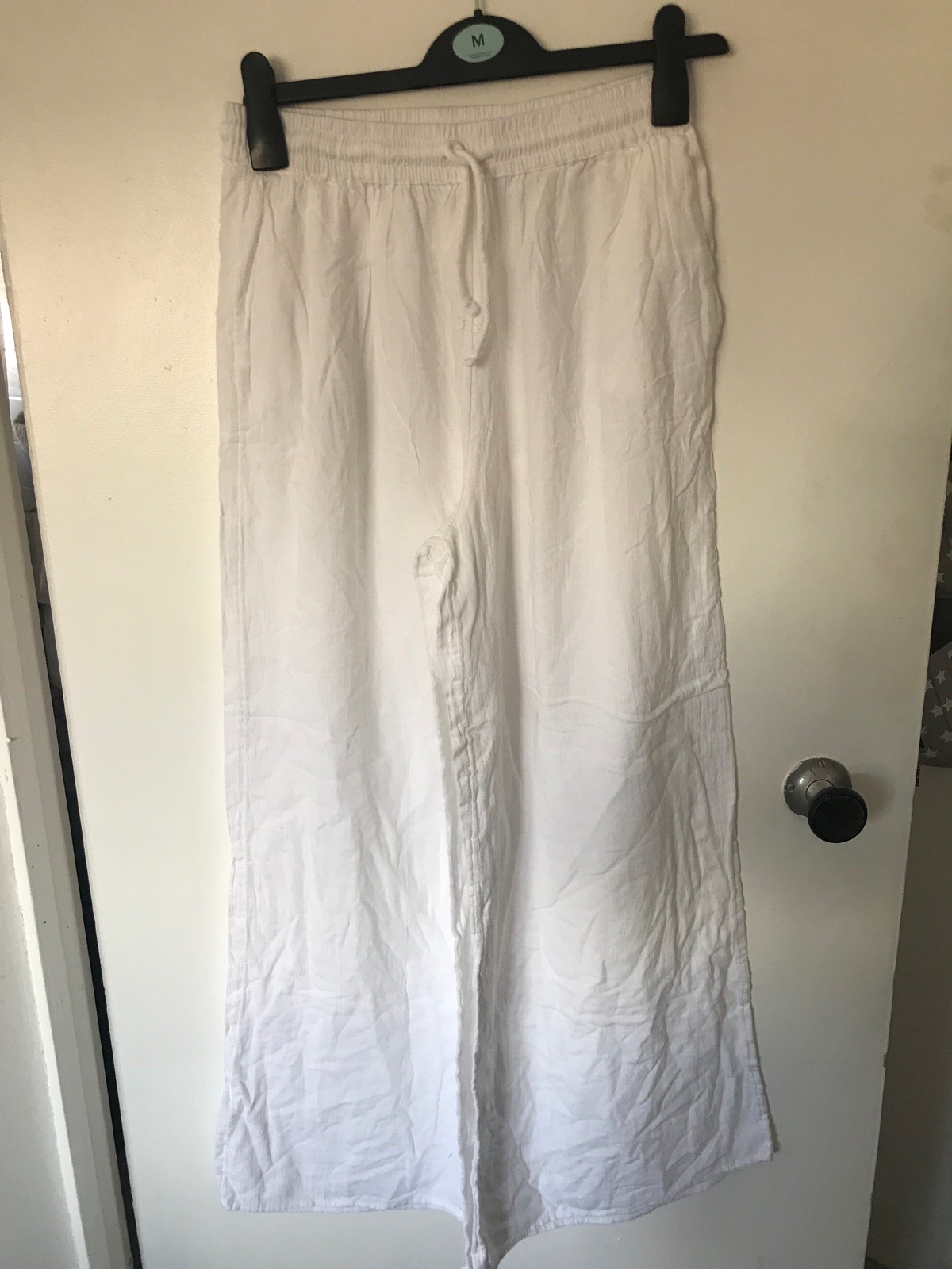 Womens white primark lightweight wide leg trousers