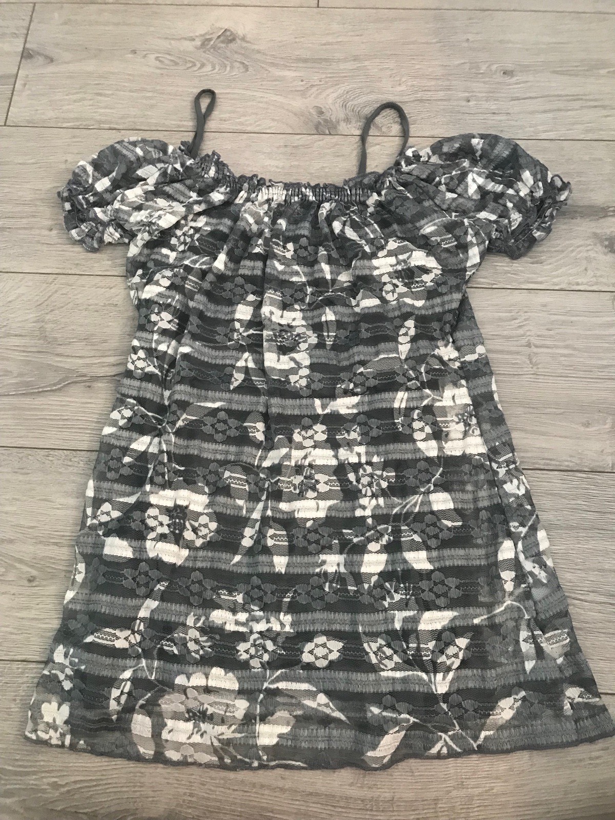 Womens grey per una mesh off the shoulder top with built in cami