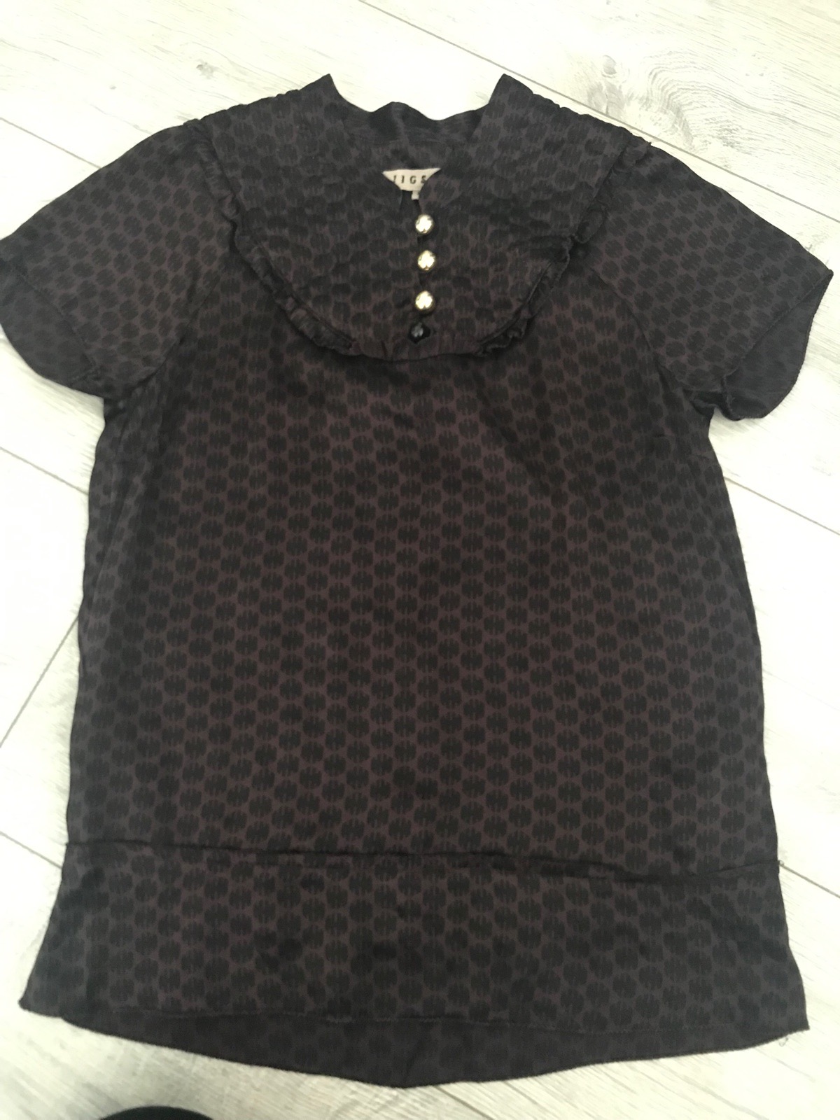 Womens brown pattern 100% silk jigsaw blouse