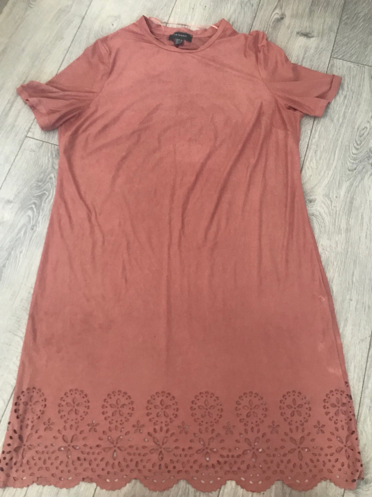 Womens pink primark soft dress with eyelet cut out hem