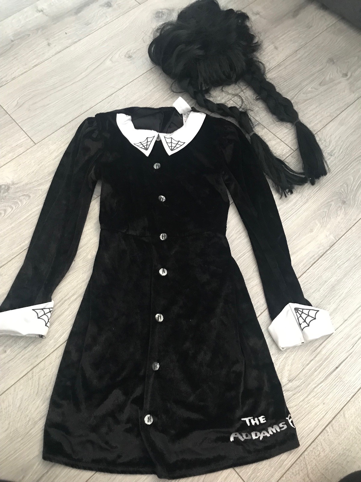 Kids Wednesday Addams dress up costume and wig