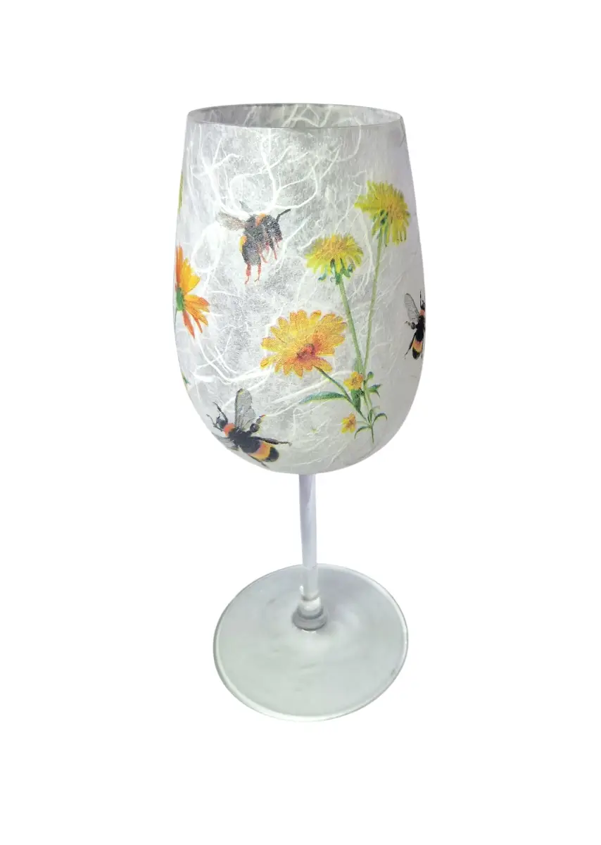 Decorative Wine Glass/Tea Light Holder Bee & Floral