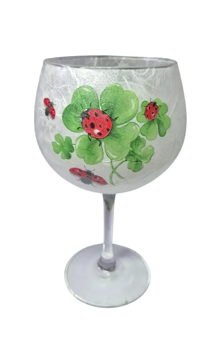 Handcrafted Gin Glass/Tea Light Holder Lucky Clover Ladybird