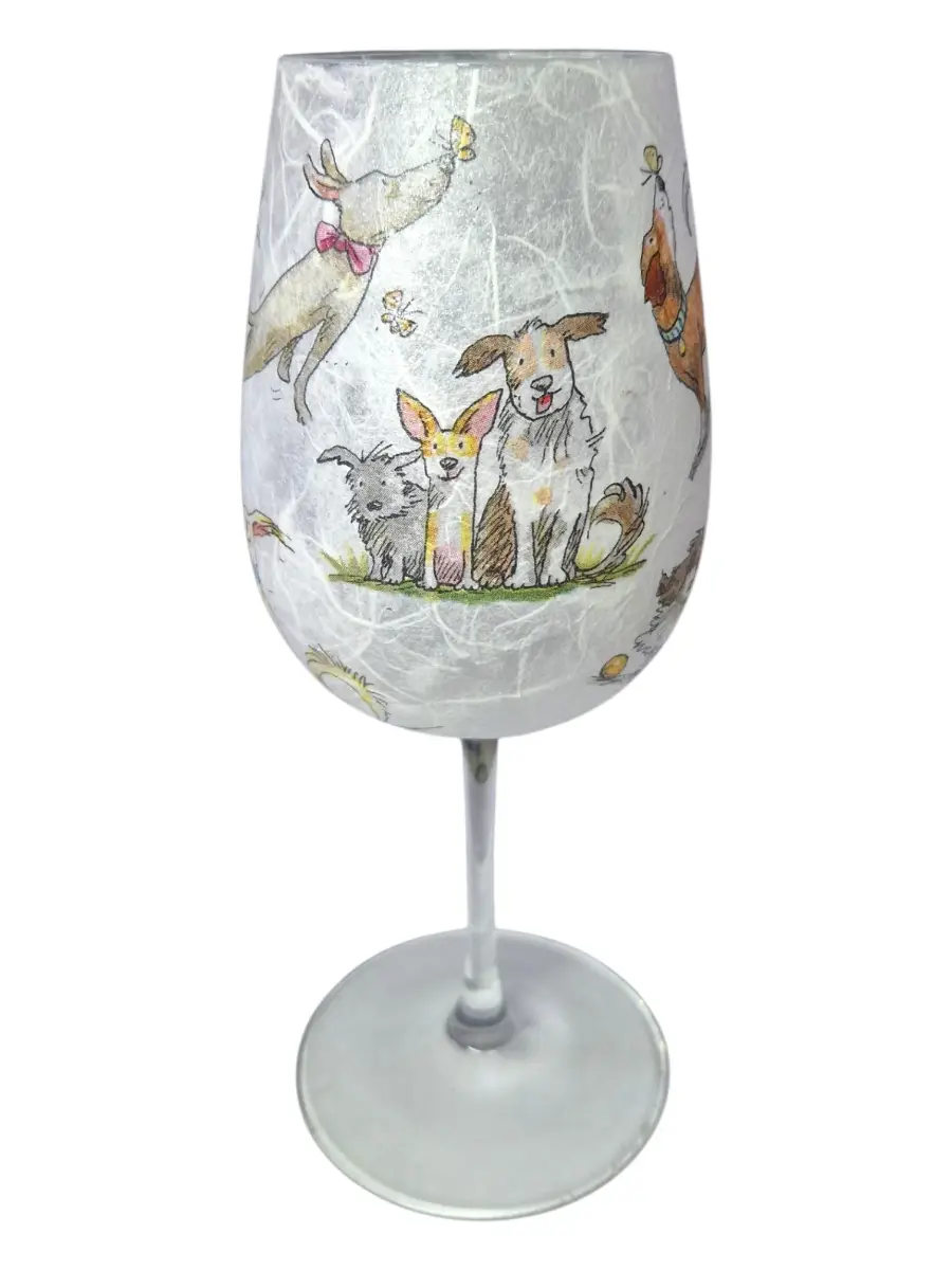 Decorative Wine Glass Dog Theme