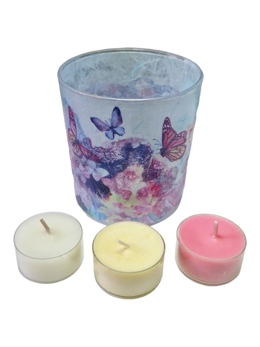 Handcrafted Tea Light Holder & 3 Scented Tea Lights