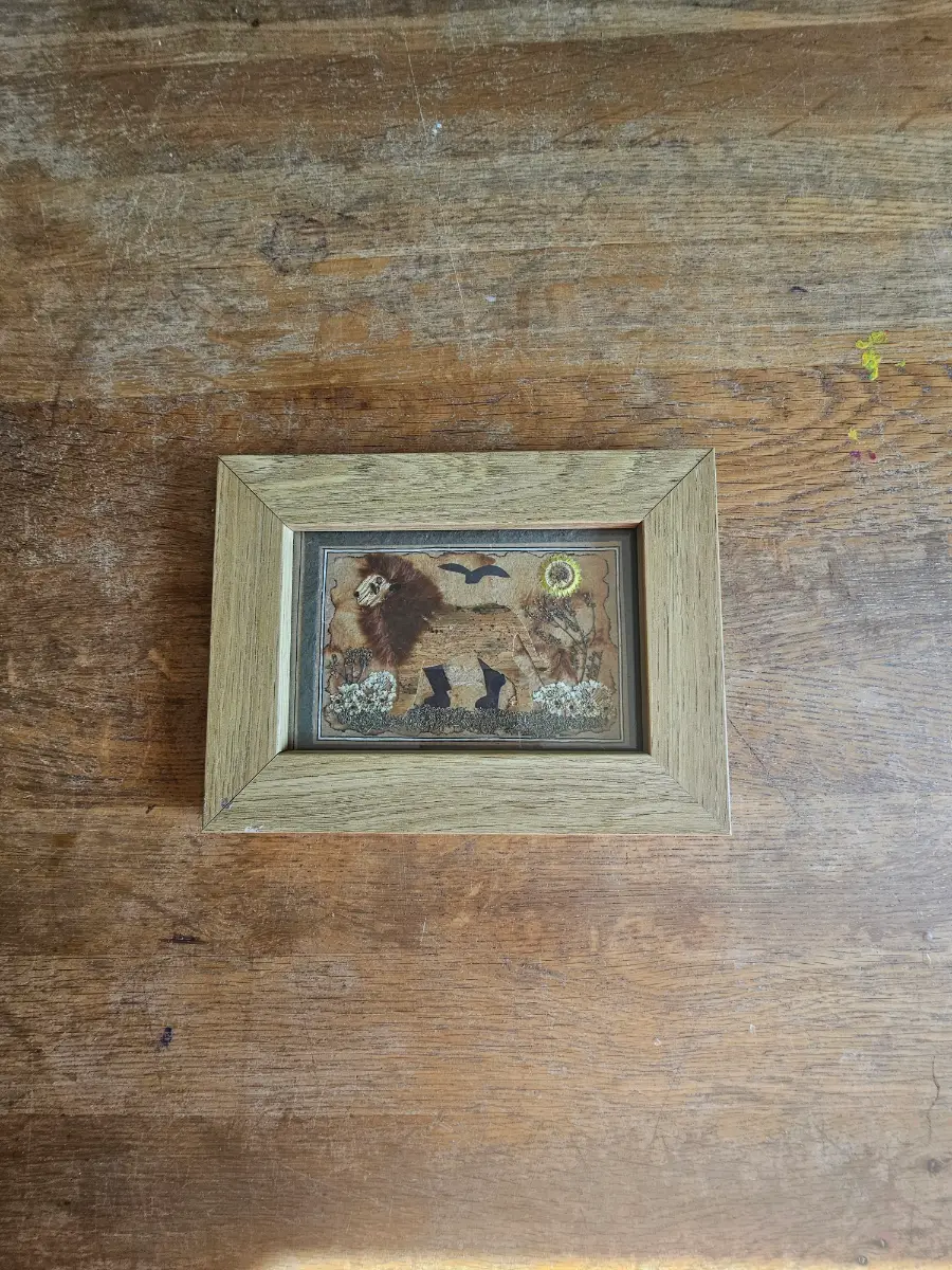 Framed Handmade Pressed Plant Art – Lion Safari Scene | Vintage Botanical Collage