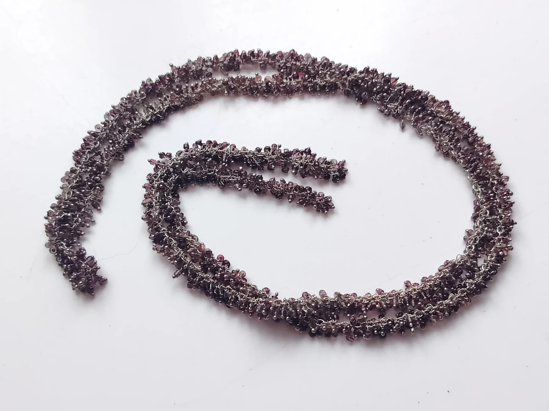 Purple glass seed bead beaded necklace lariat style