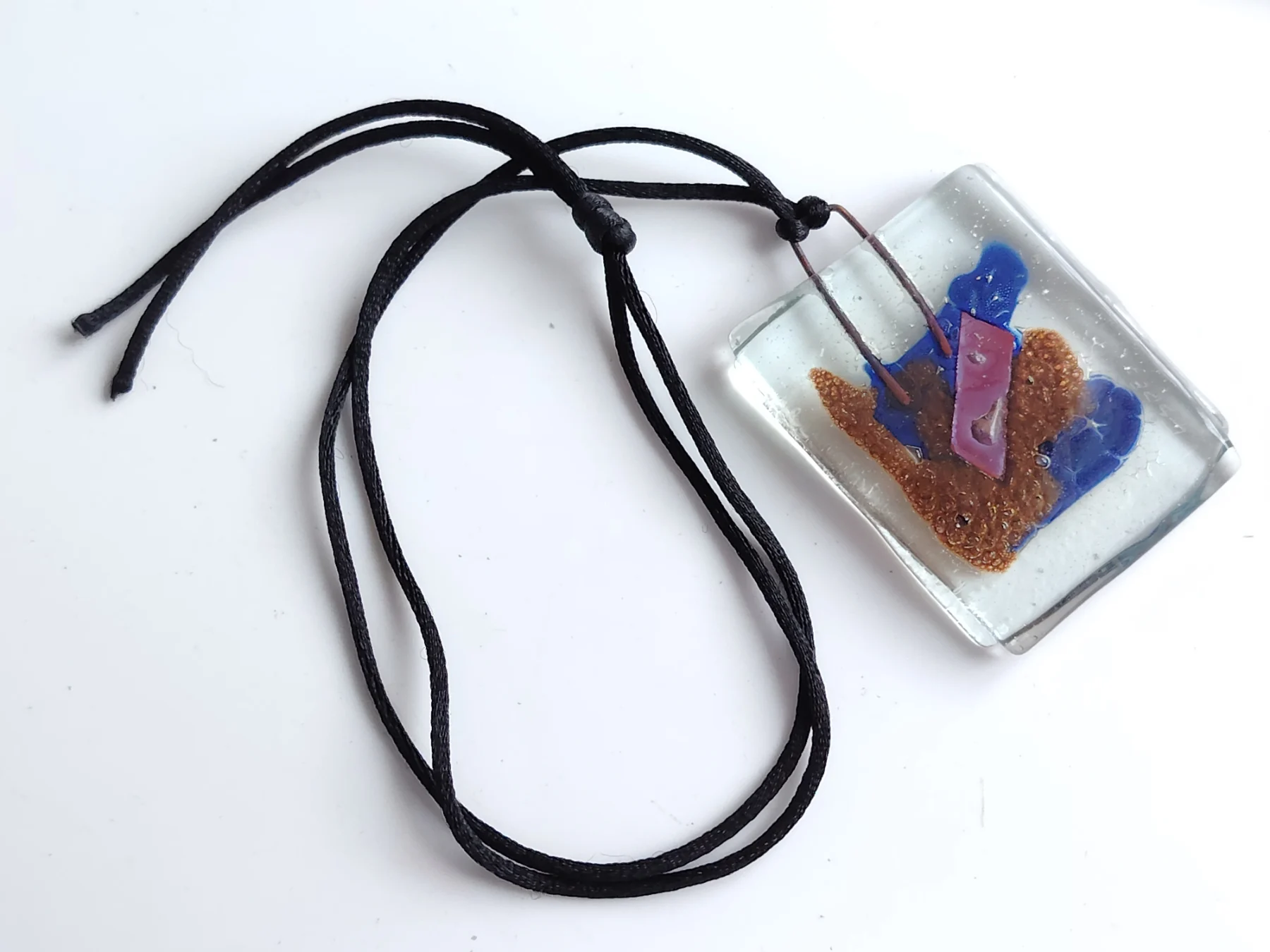 Multicoloured fused glass pendant necklace