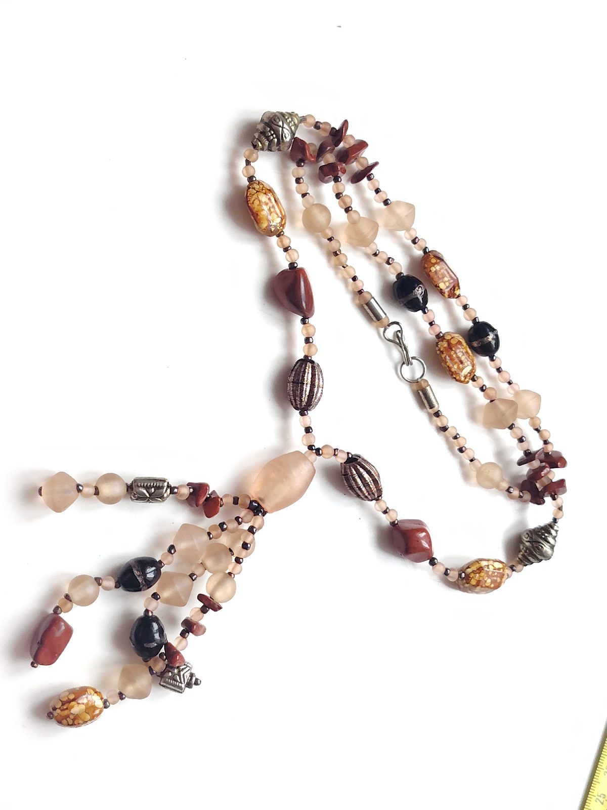 Retro vintage glass bead y drop tassel pendant necklace