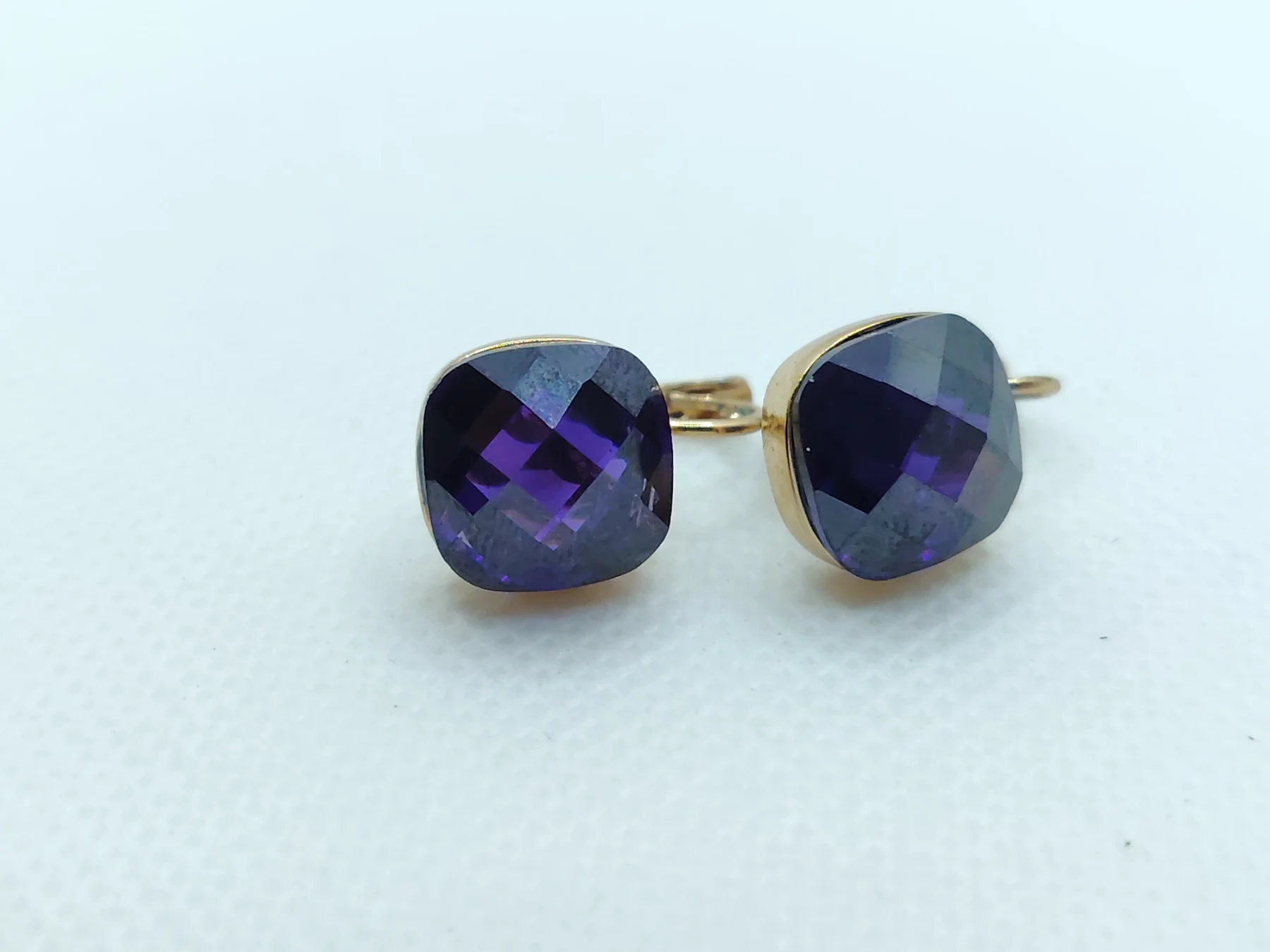 Gold tone purple stone drop dangle earrings for pierced ears chic