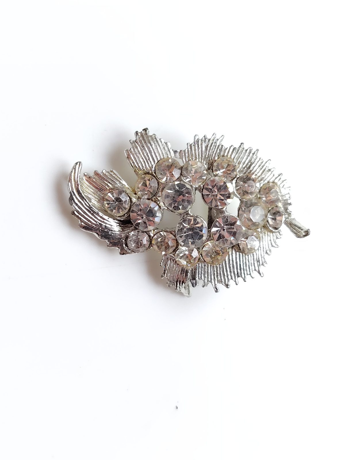 Vintage silver tone Rhinestone abstract style brooch