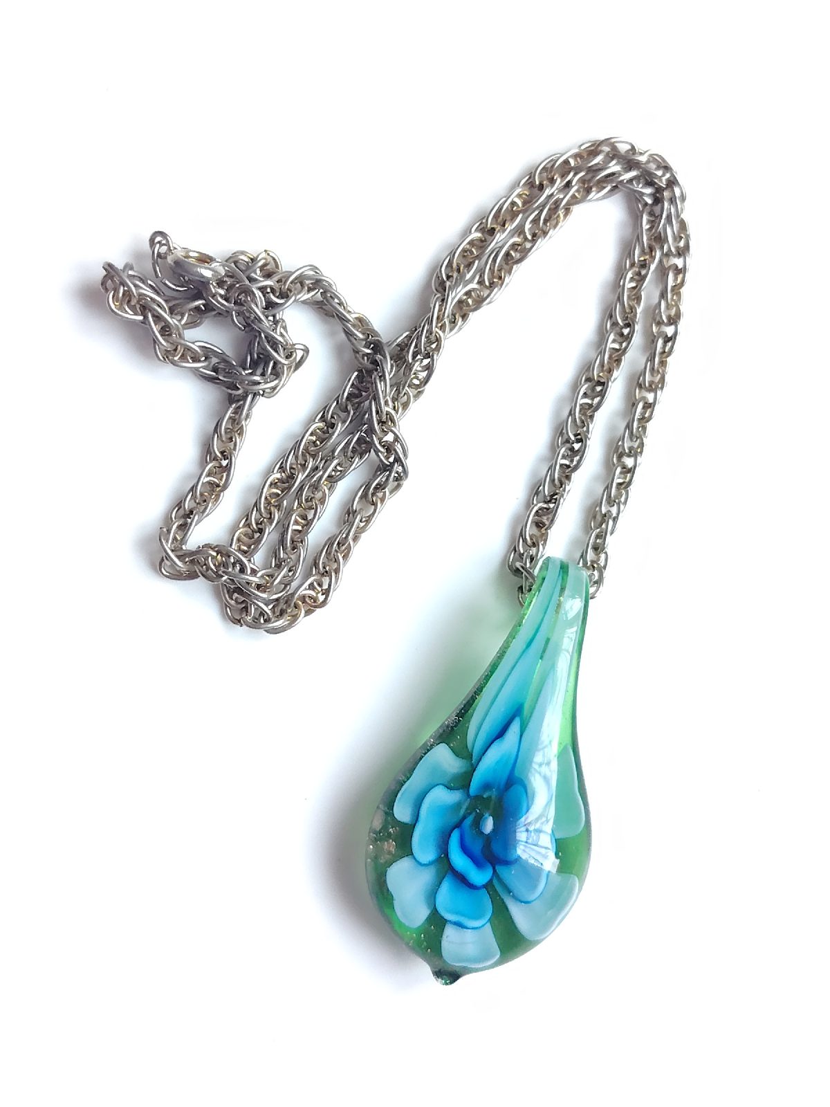 Murano style glass drop flower pendant necklace chic