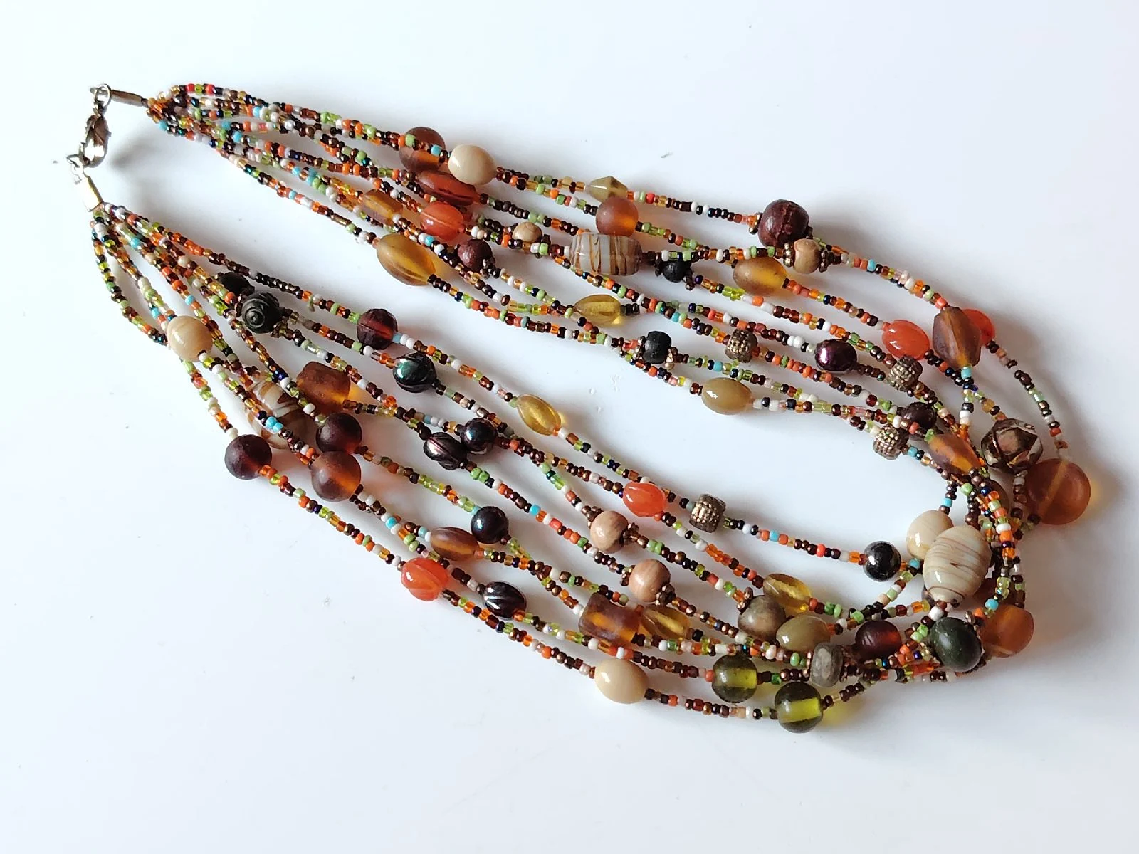 Multicoloured glass seed bead beaded necklace boho layering
