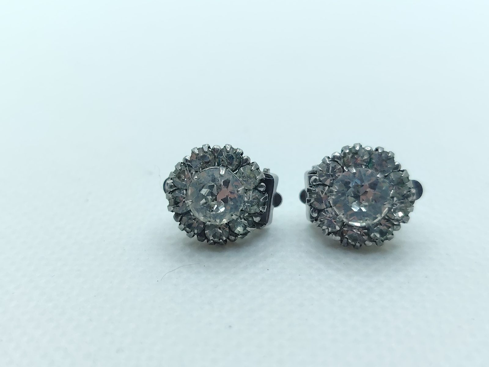 Art Deco prong set pat pending clip on earrings rhinestone sparkly