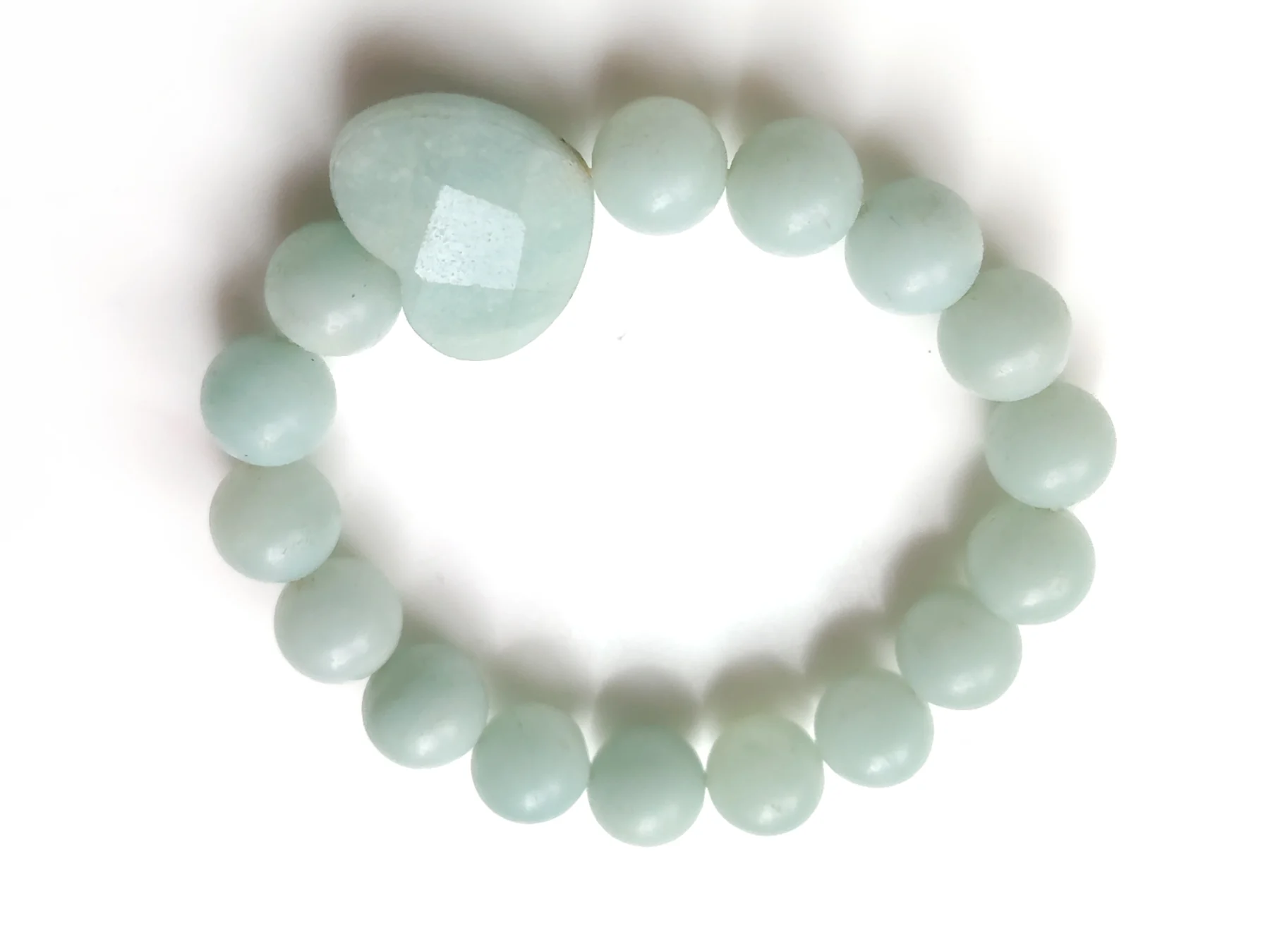 Green stone faceted heart bead bracelet boho layering