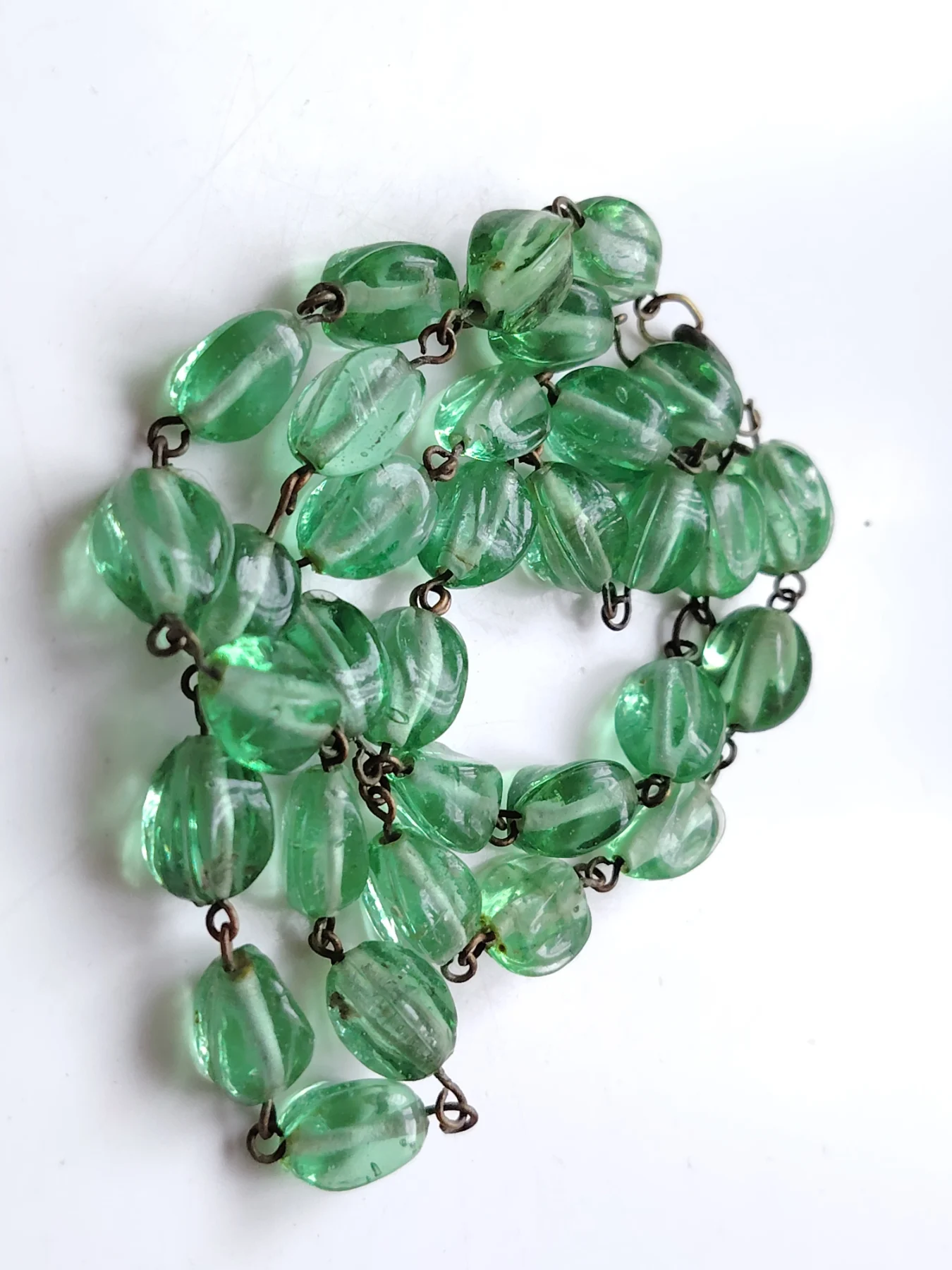 Vintage green watermelon glass bead beaded necklace