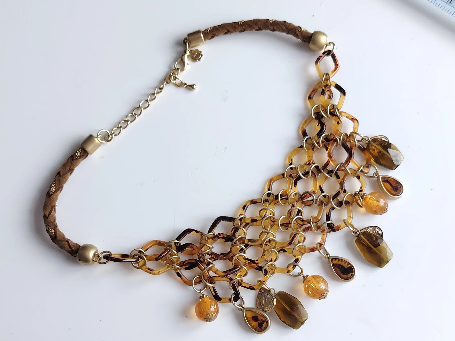 Gold tone boho style bib red herring necklace