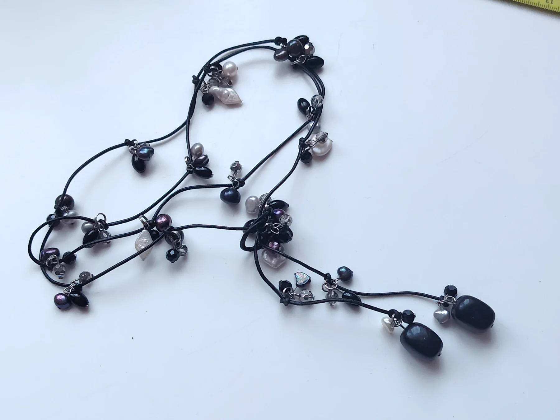 Freshwater pearl stone bead lariat style beaded necklace