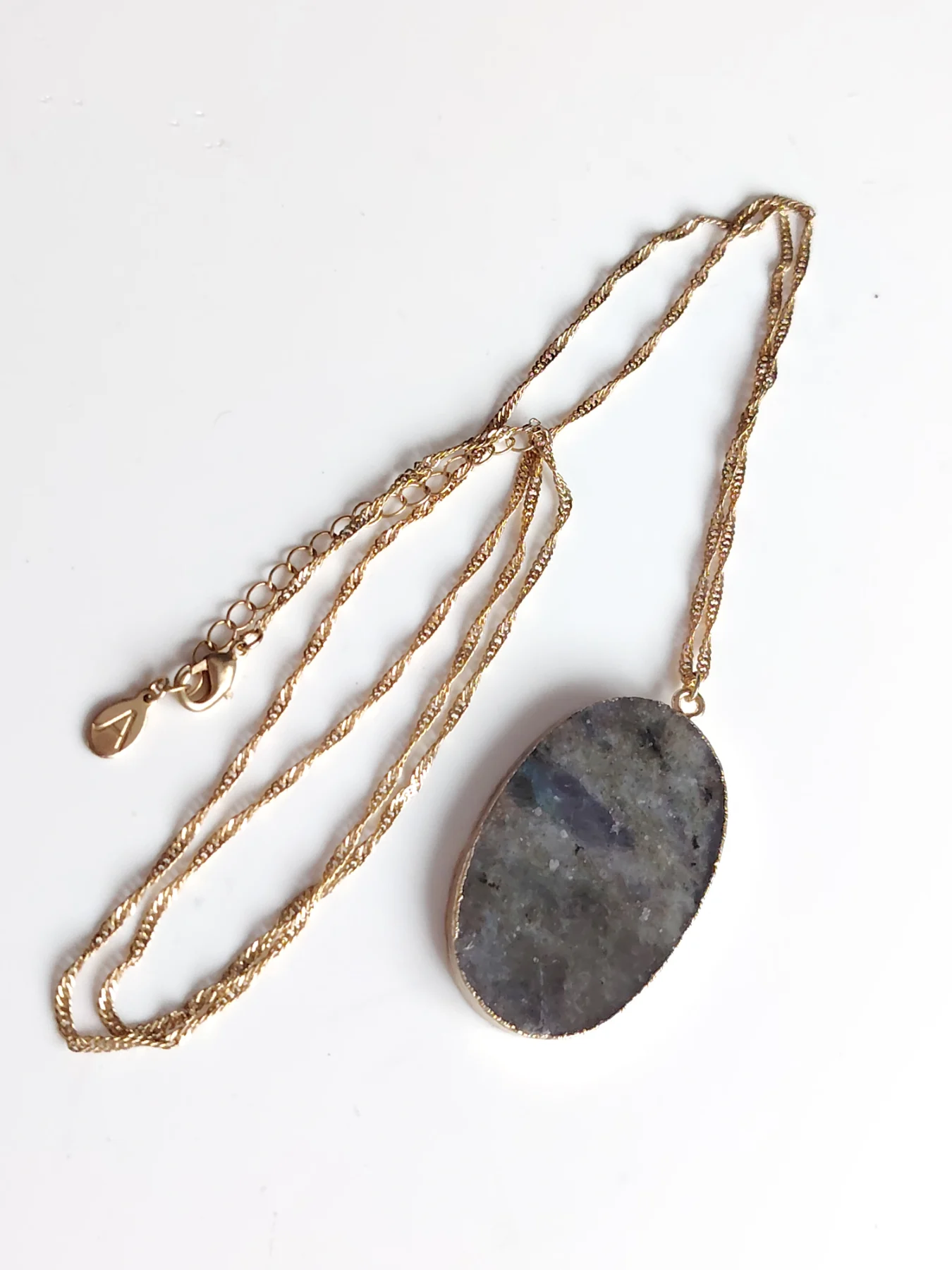 Gold tone chain Labradorite stone pendant necklace