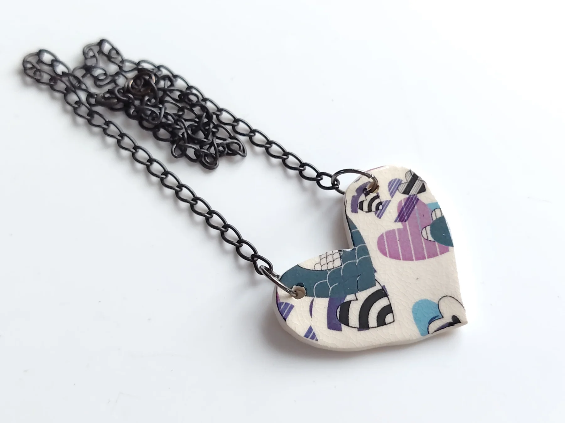 Artisan ceramic heart pendant necklace glazed heart design