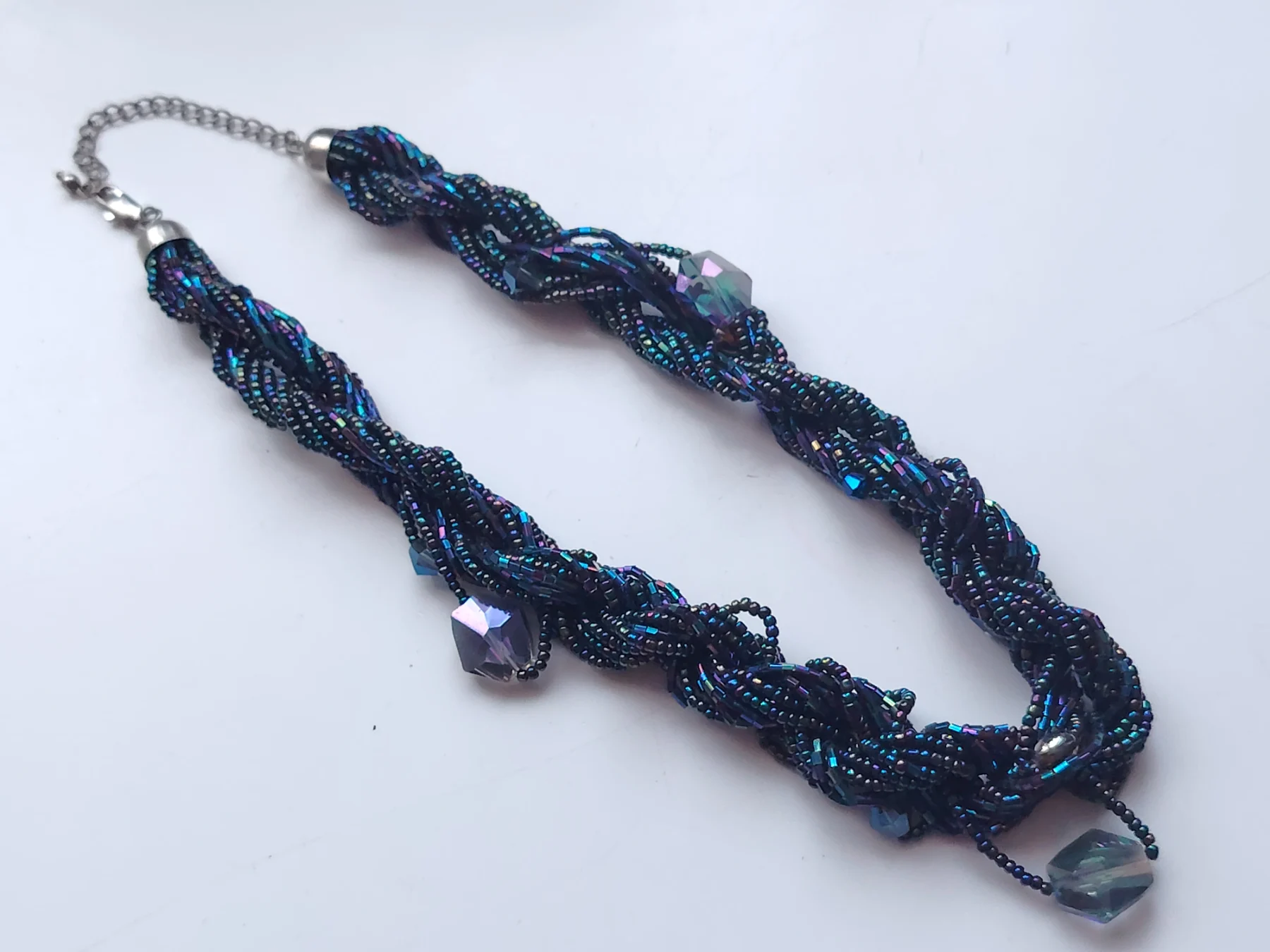 Petrol glass seed bead multi strand necklace boho layering