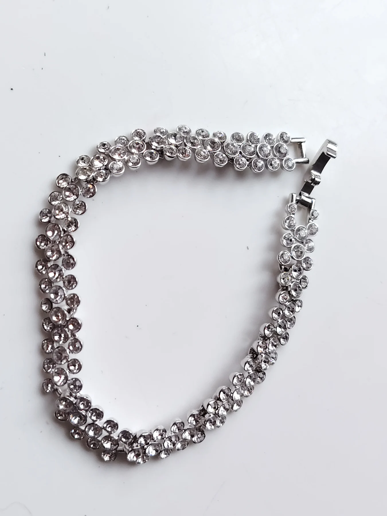 Silver tone clear rhinestone bracelets retro chic sparkly