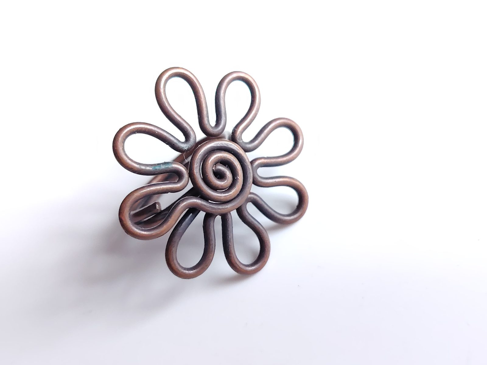 Artisan copper flower design ring boho layering