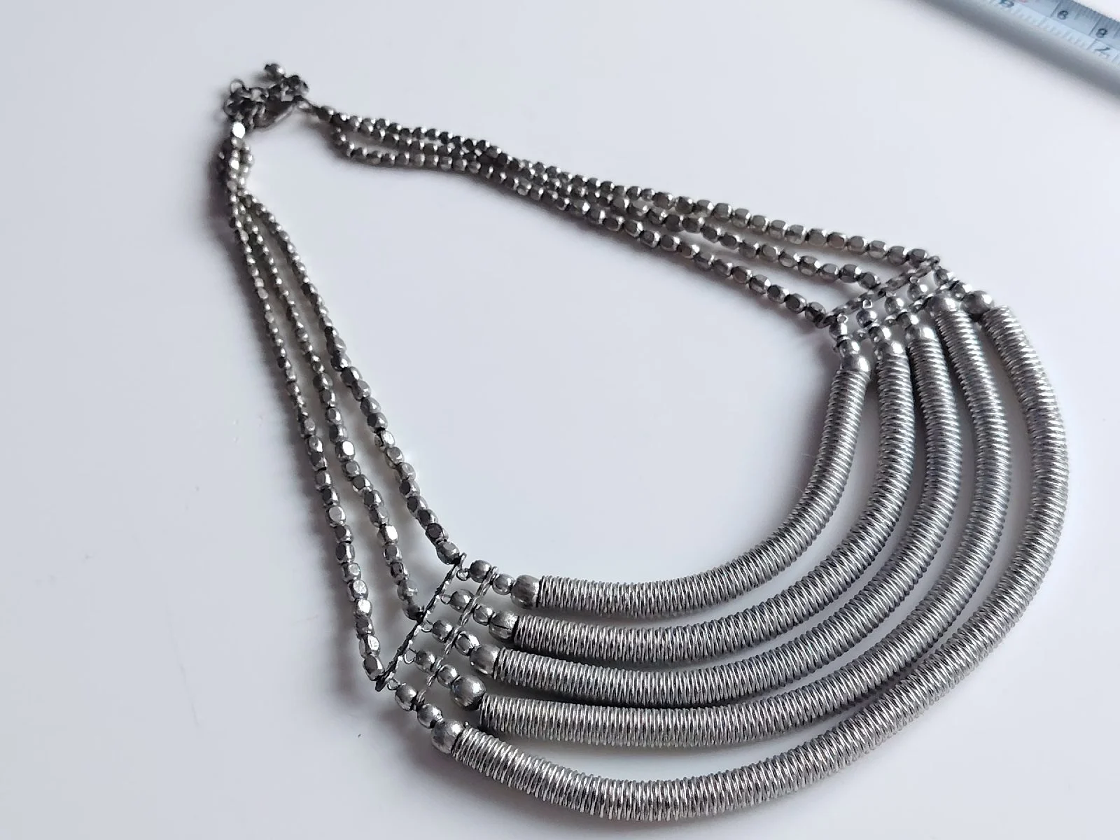 Silver tone metal mesh bib style necklace boho layering