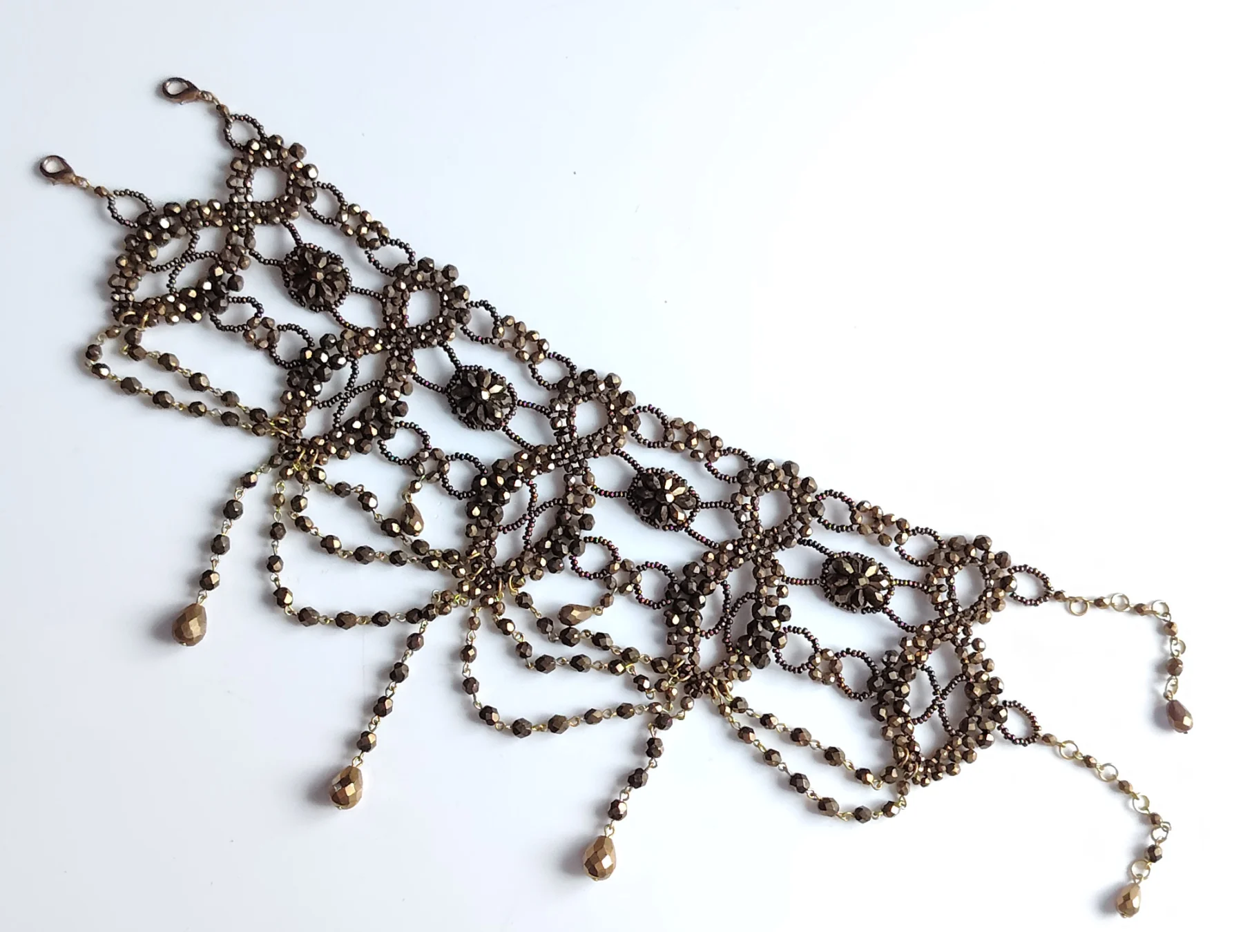 Bronze tone glass bead beaded choker style necklace gothic