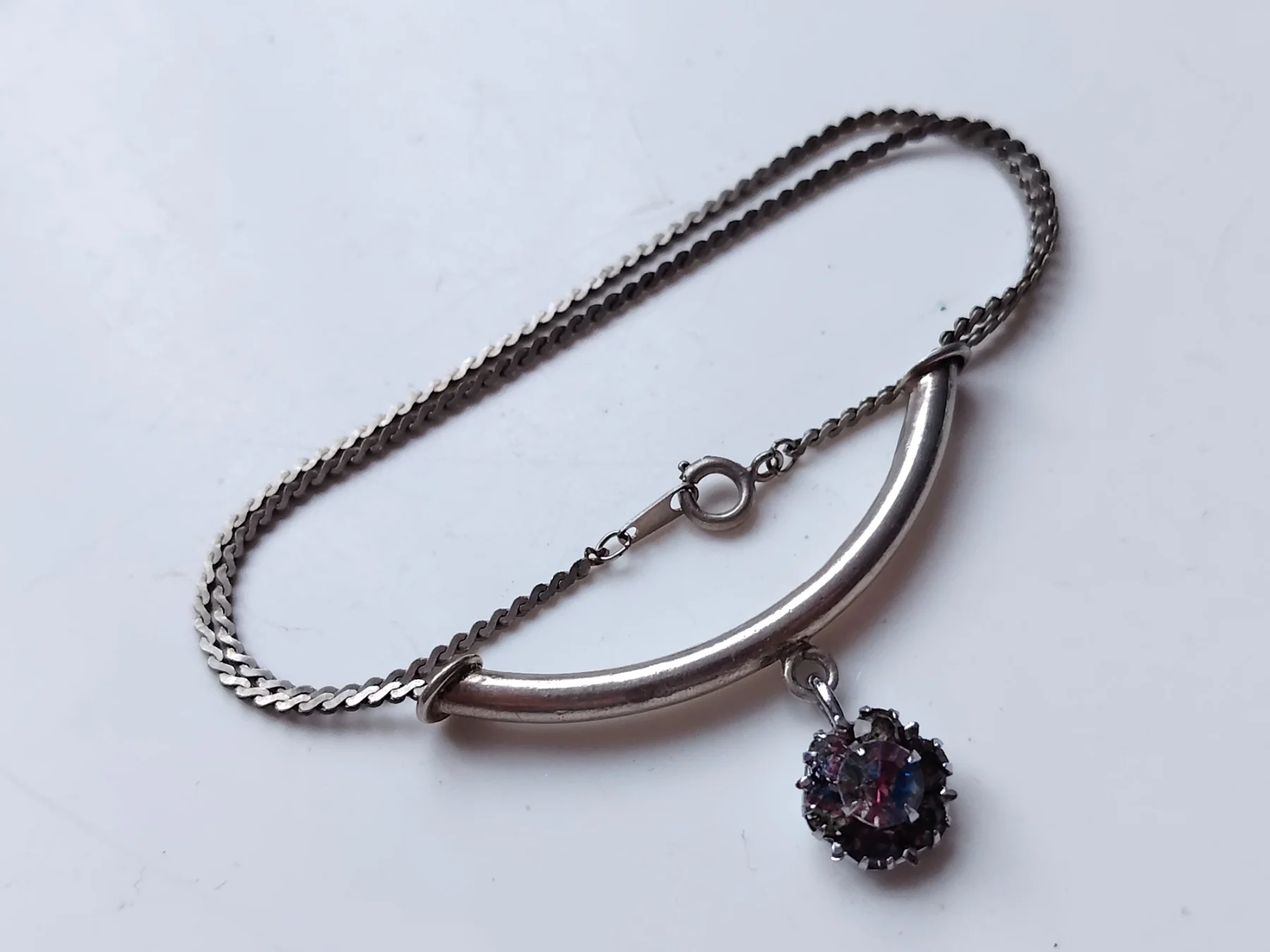 1940s retro vintage iris glass rhinestone slider pendant necklace