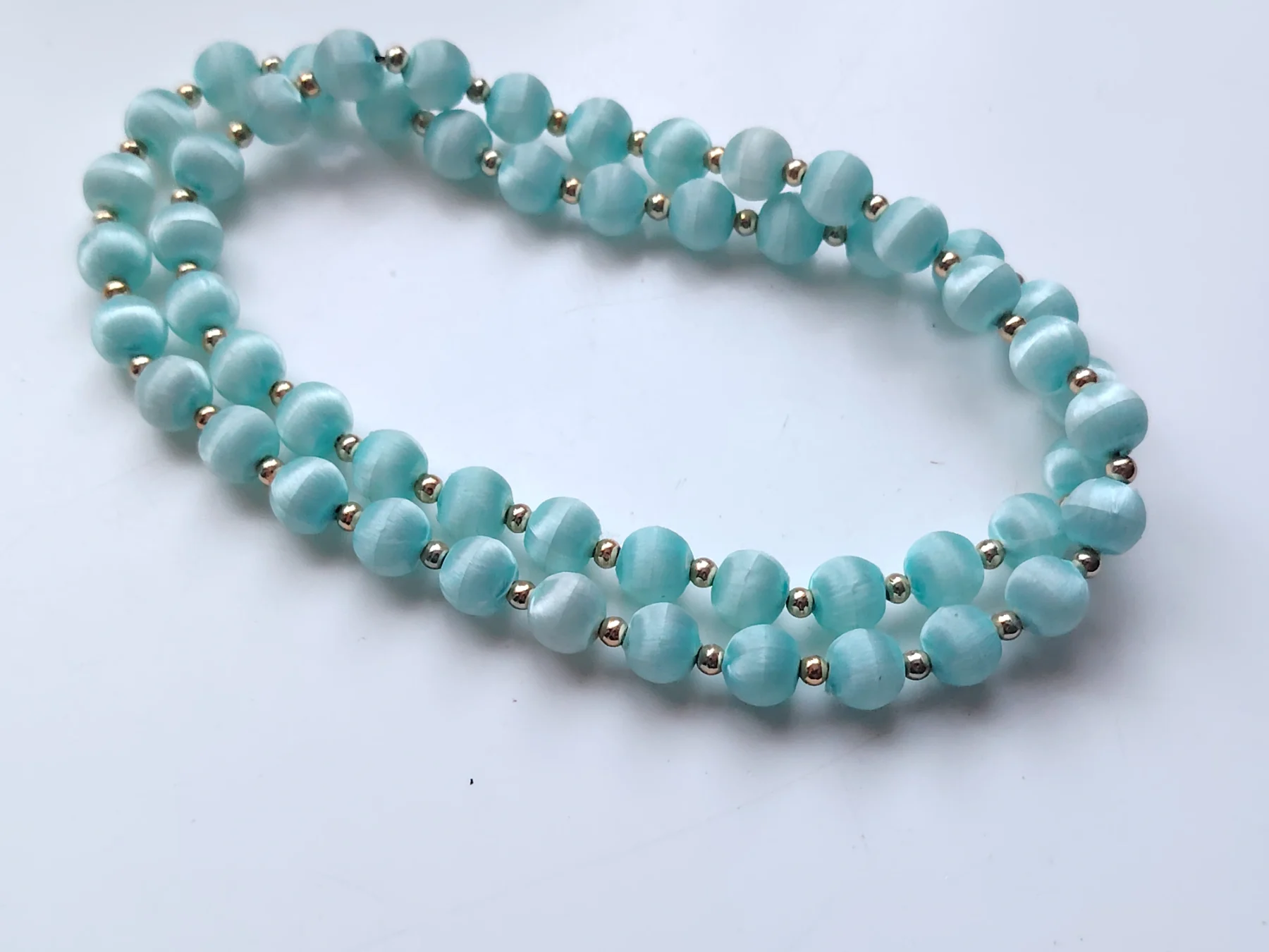 Turquoise silk wrapped bead beaded necklace retro vintage
