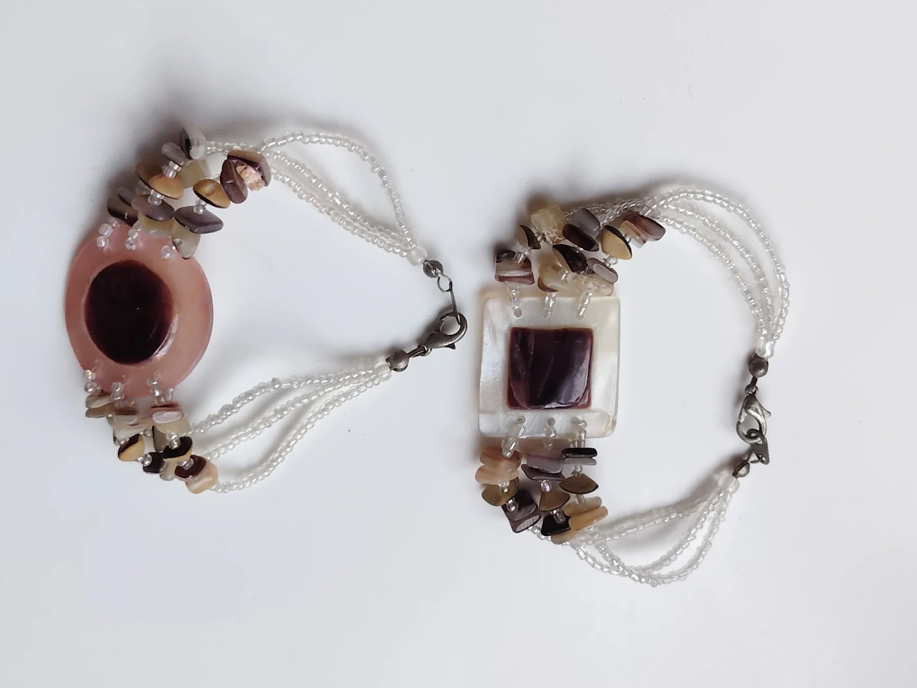 2x mother of pearl glass bead bracelets boho layering