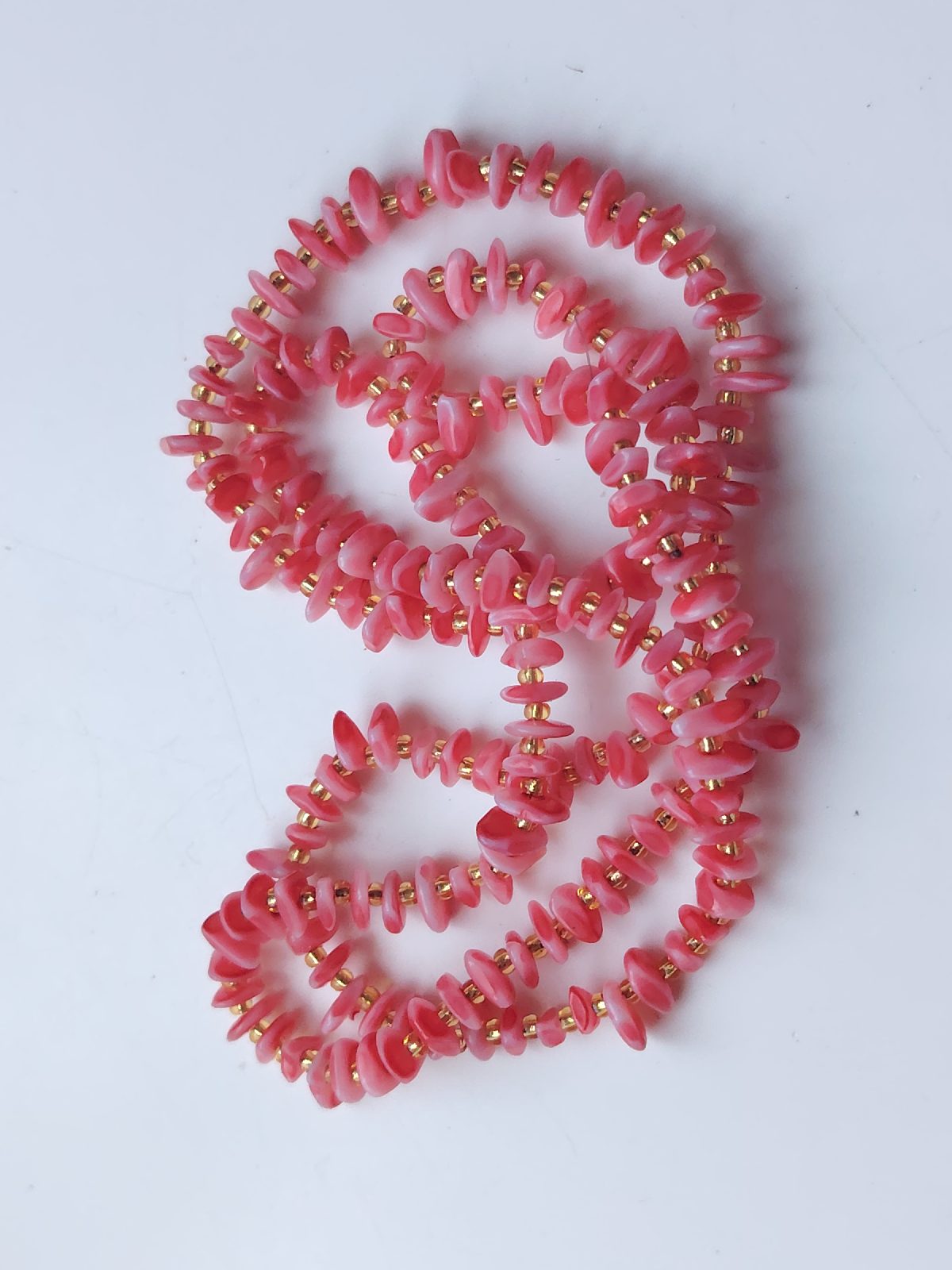Retro vintage pink shell chip bead beaded necklace boho layering