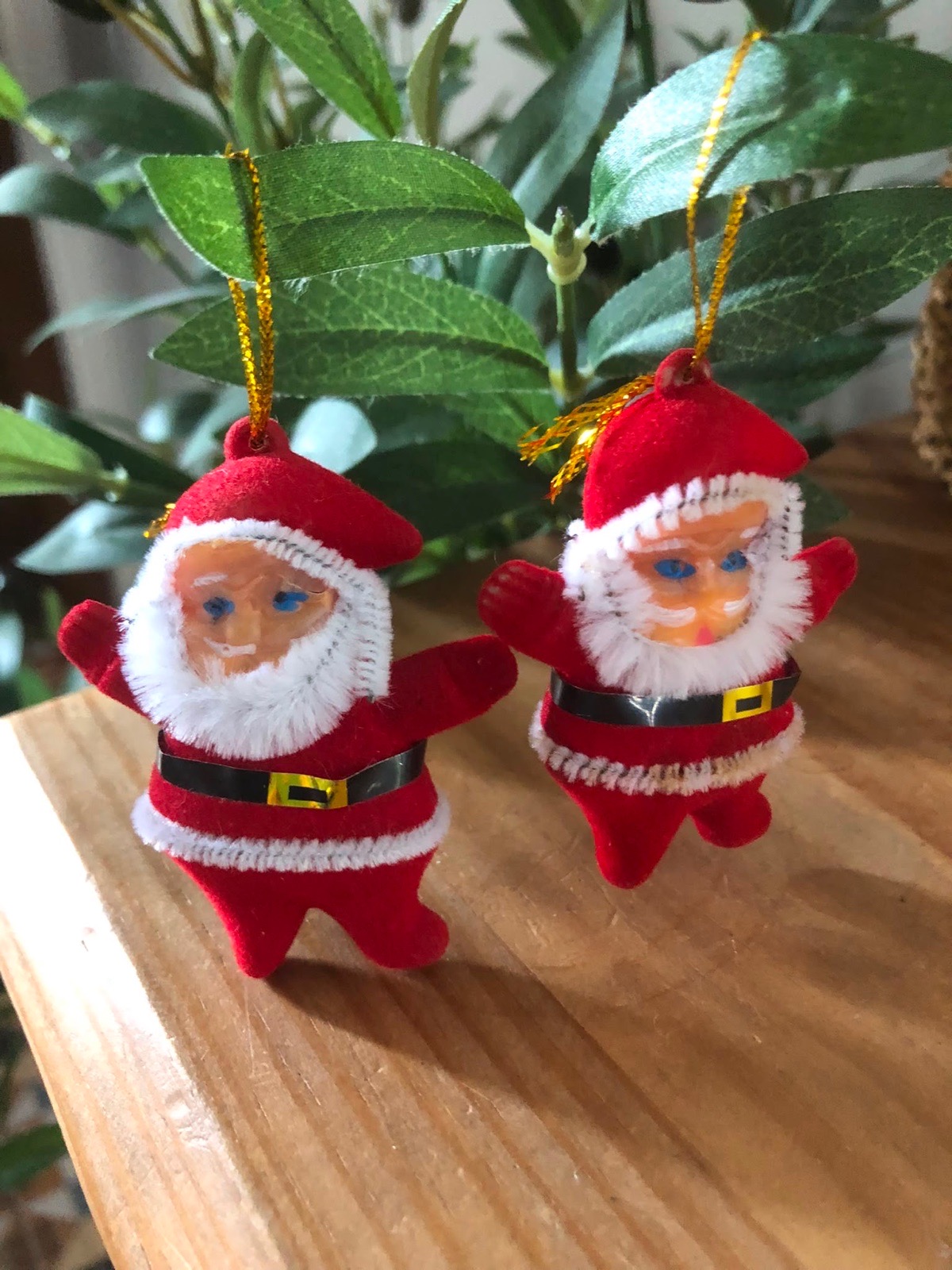 Vintage Flocked Santa Father Christmas Hanging Tree Decoration Retro Kitsch