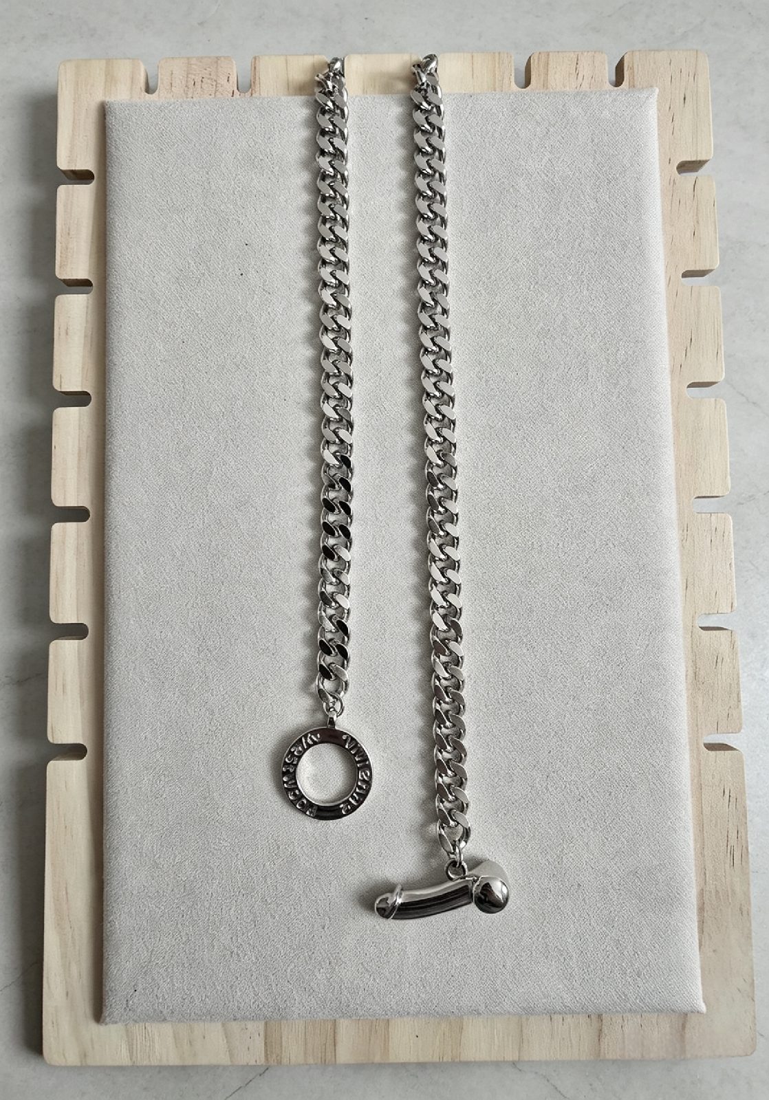 Chunky Silver Chain Necklace Squa Shaped Tag Pendant