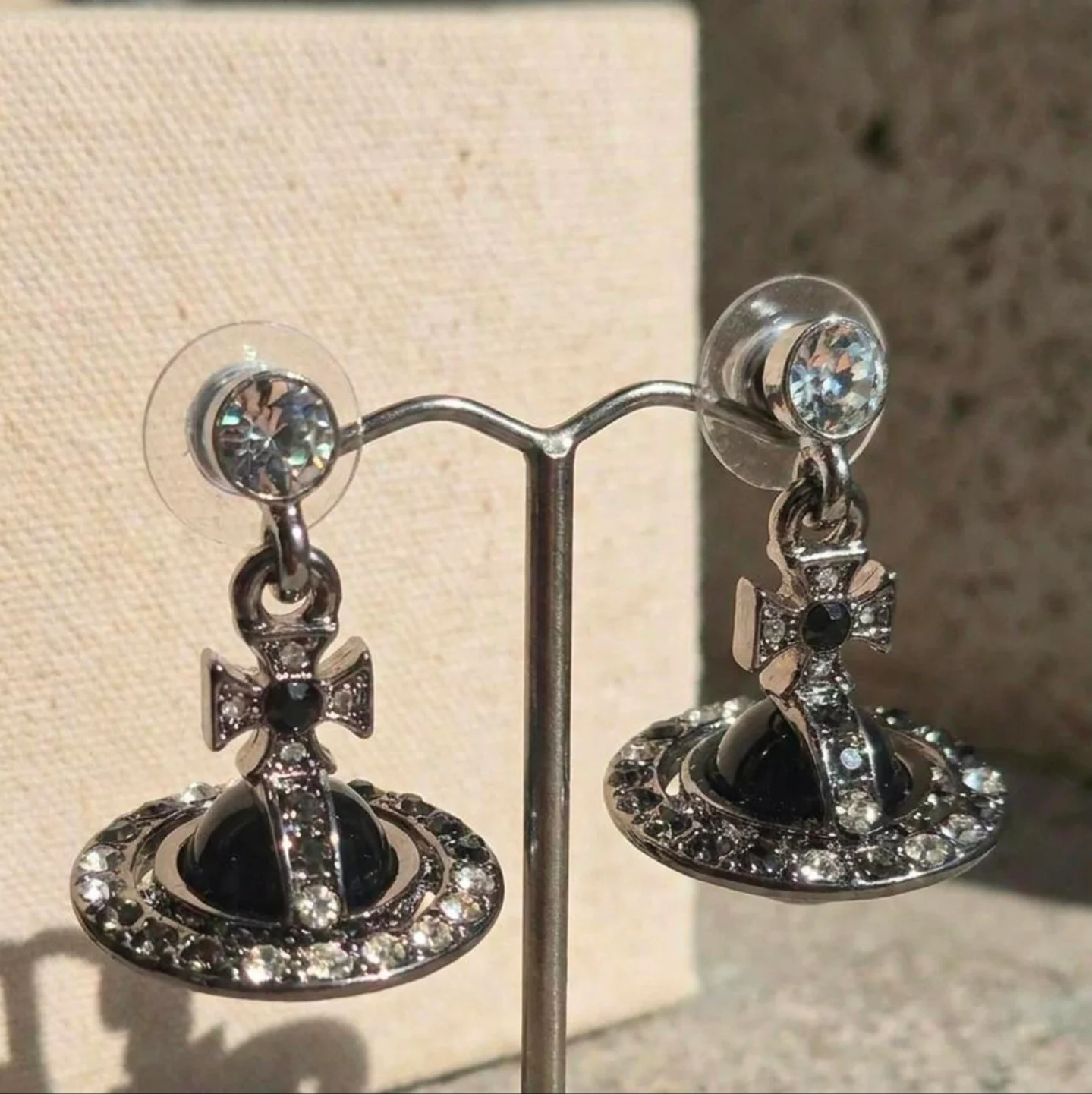 Silver Orb Stud Earrings with Purple/Blue/Pink/Black Crystal Rhinestones – Y2K Gothic Fashion