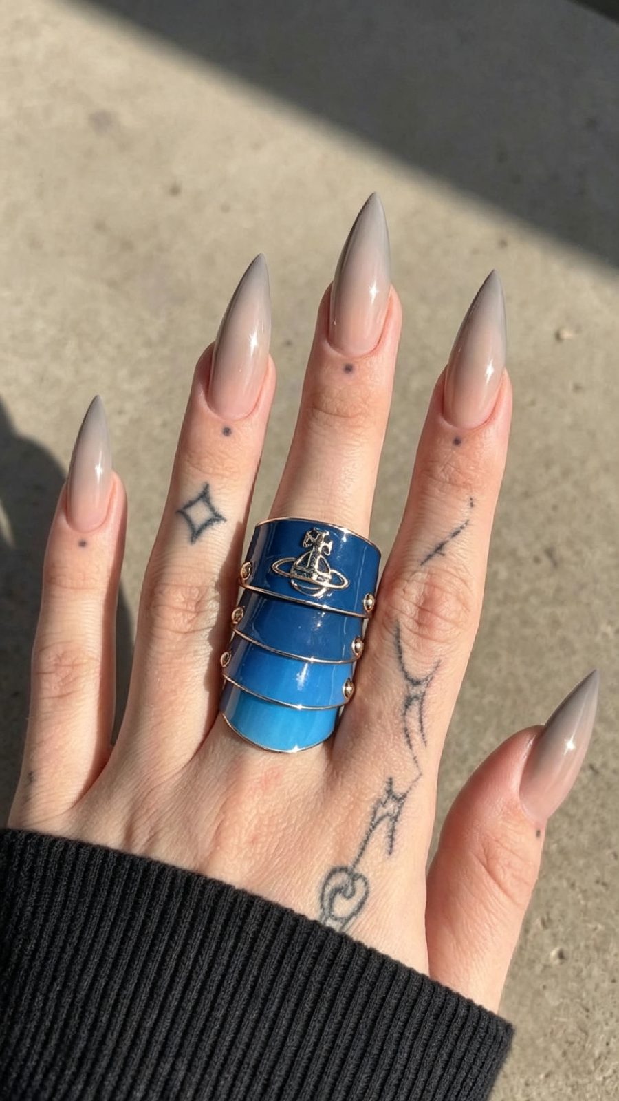 Vivienne Westwood Blue Gold Armor Ring Multi Segmented Armor Full Finger Ring