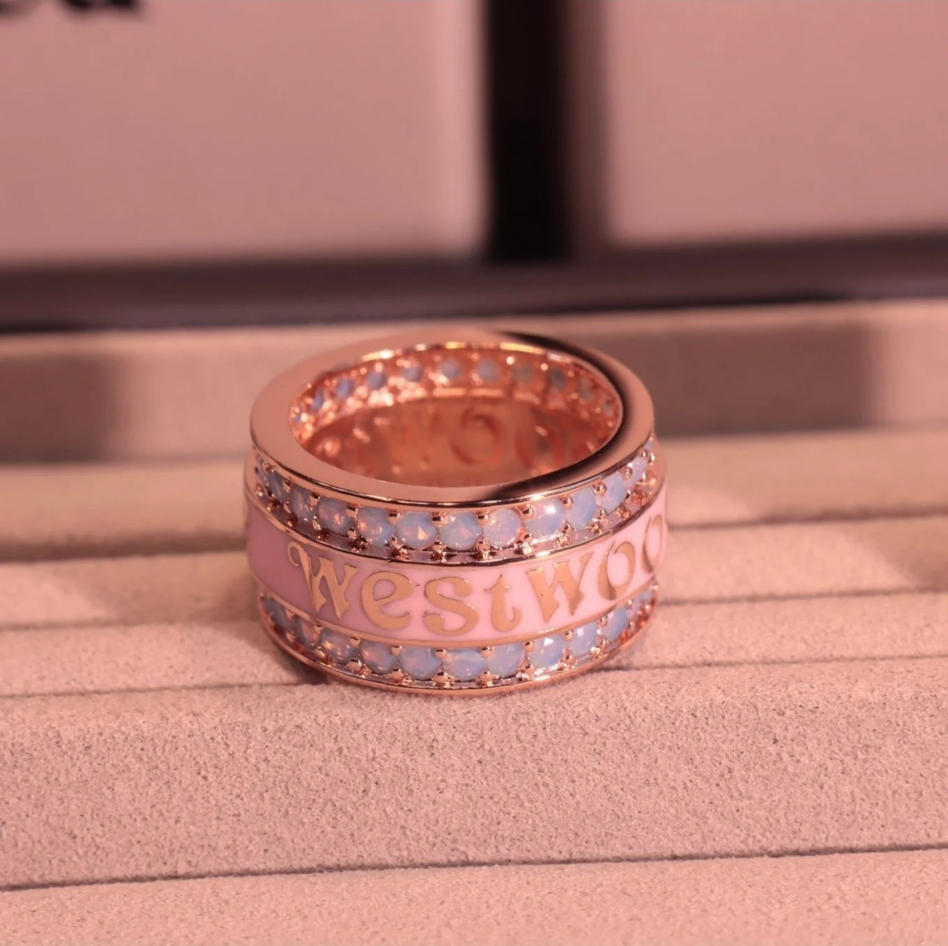 Vivienne Westwood Orb Ring: Y2K Gothic Cyber Statement Band, Size 7 pink