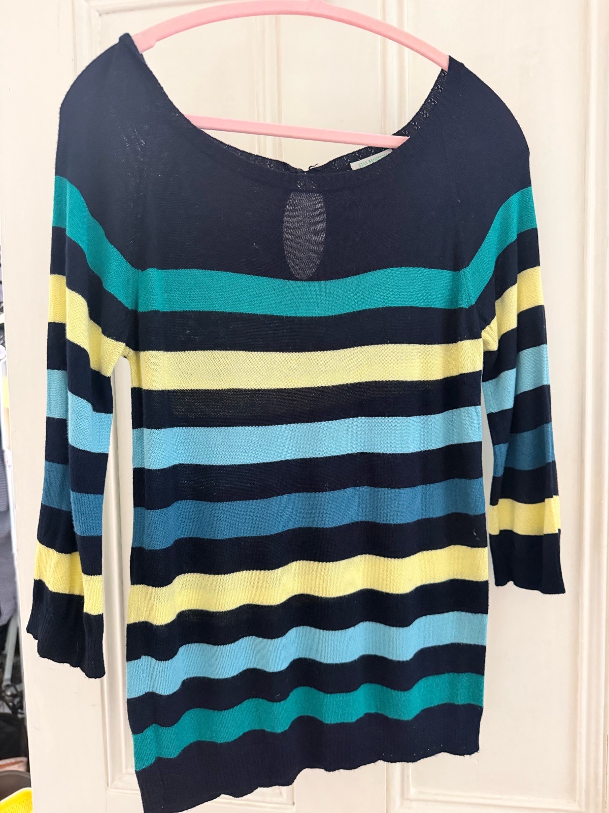Stile Benetton Striped Knit Pullover Jumper Round Neck Cashmere Blend 3/4 XS