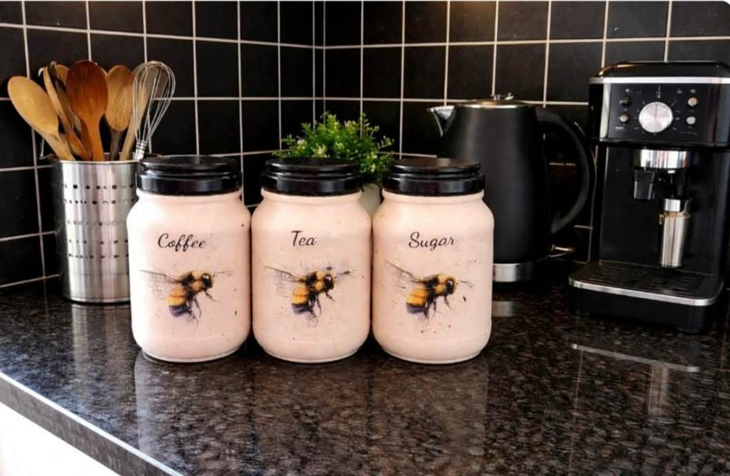 Set of hand decorated Tea,Coffee and Sugar jars