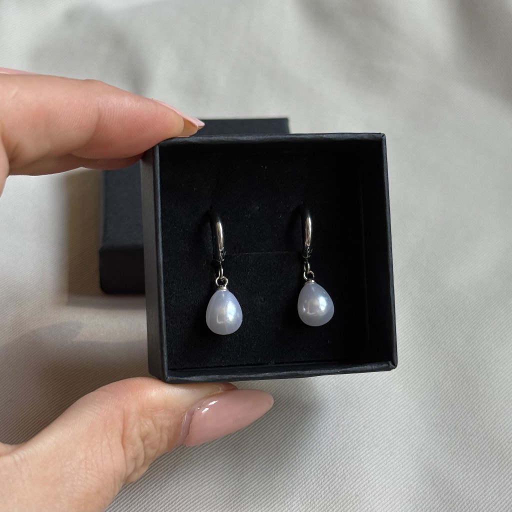 Silver Pearl Drop Plain Huggie Earrings - Stainless Steel - Everyday Wear - Gift Boxed