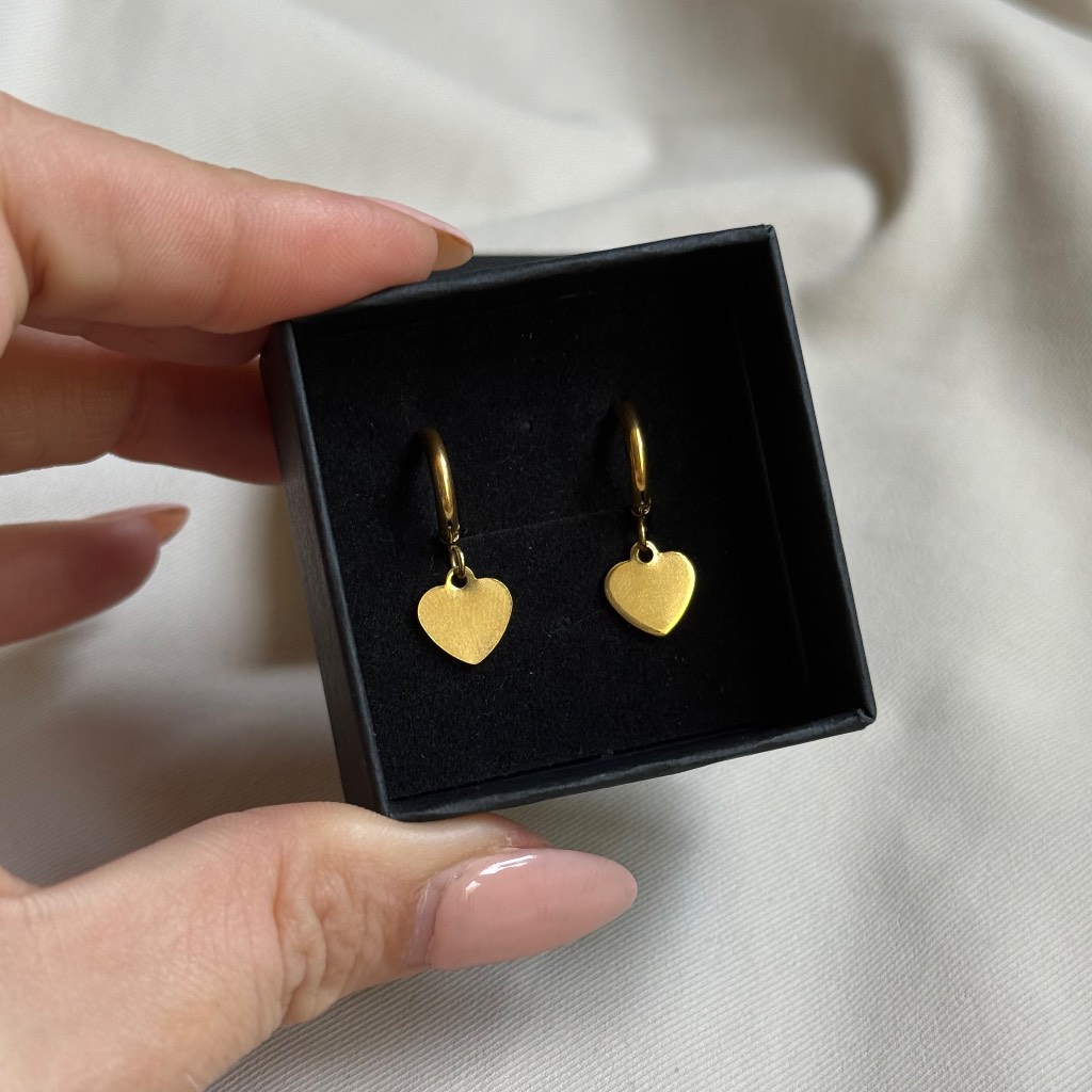 Gold Heart Huggie Earrings - Stainless Steel - Everyday Wear - Gift Boxed