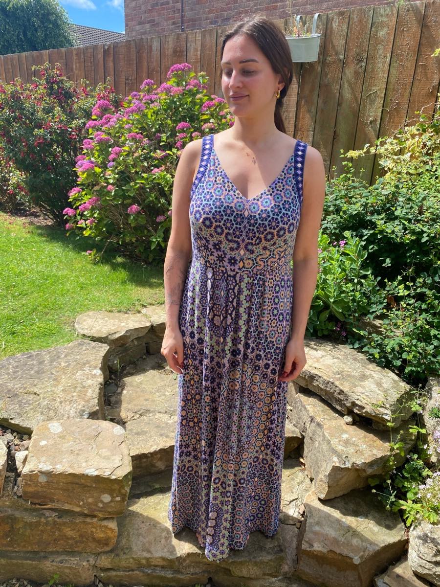 Monsoon blue and purple geometric V-neck sleeveless maxi dress 12