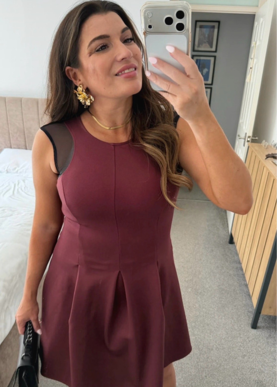 Next Burgundy Fit And Flare Skater Dress Size UK 6